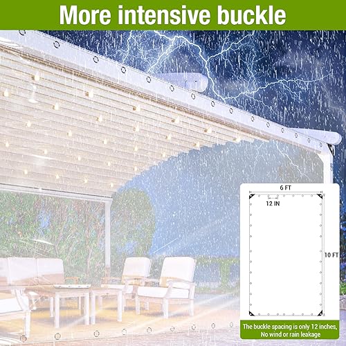 Miniatura 3 de Lonas de plástico transparente con ojales, lona transparente de PVC de 6 x 10 pies, lonas de vinilo grueso de 20 mil resistentes al agua para patio,