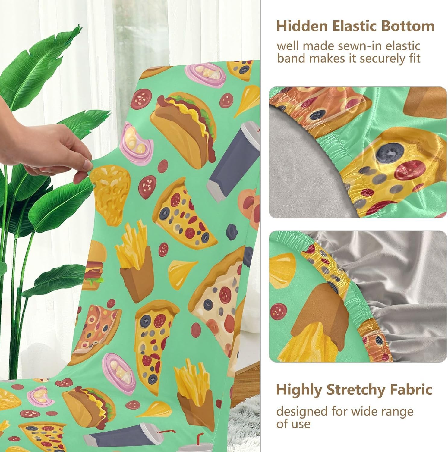 ALAZA Chair Covers for Dining Room, Pizza Fast Food Pattern Stretch Chair Cover Sets Chair Protector Removable Washable for Ktichen Restaurant Hotel