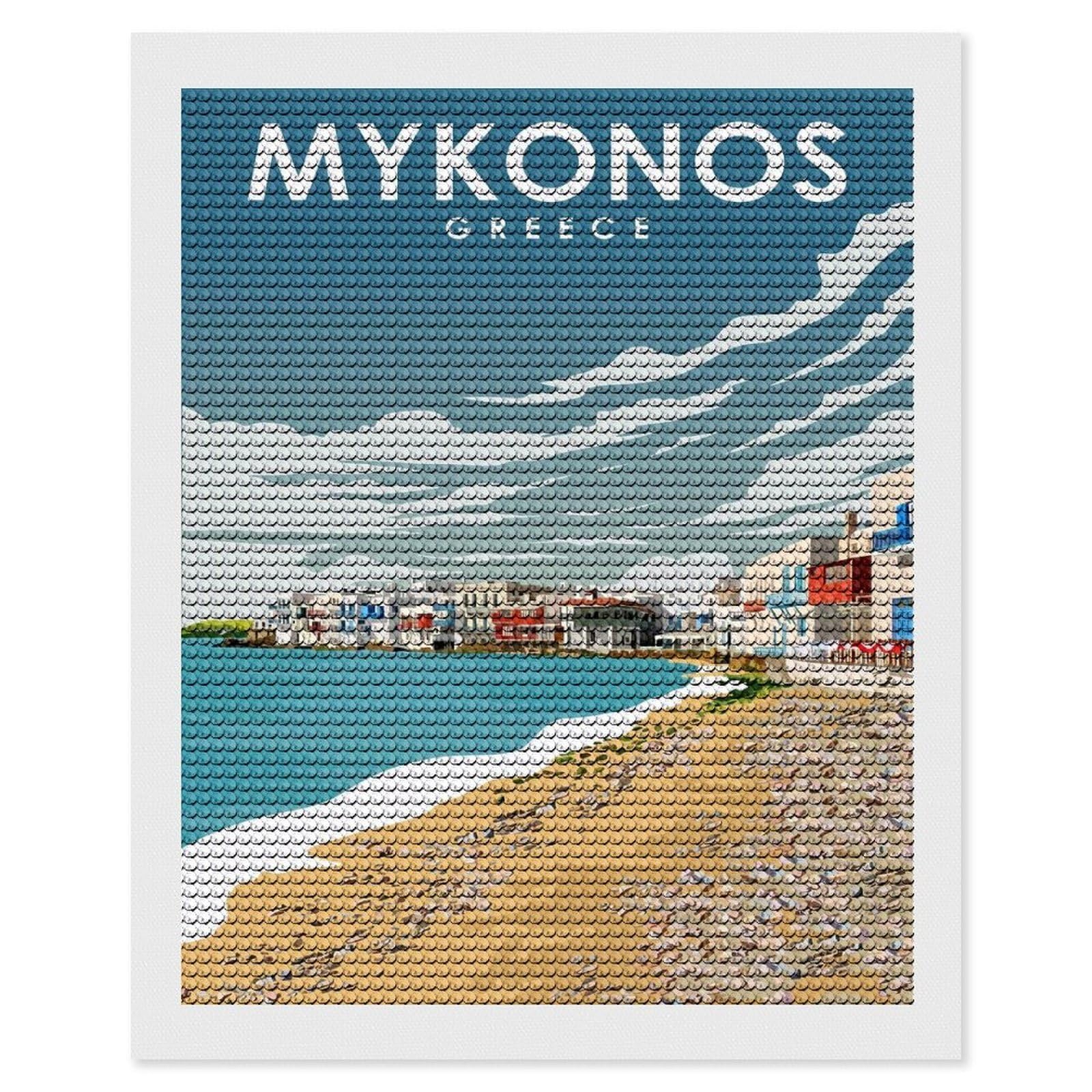 Junmoney Mykonos Greek Travel Art Diamond Painting Kit 16"x20", for Women, Simple to Start, Bedroom Decor, Christmas Gift, Good for Quiet Evenings