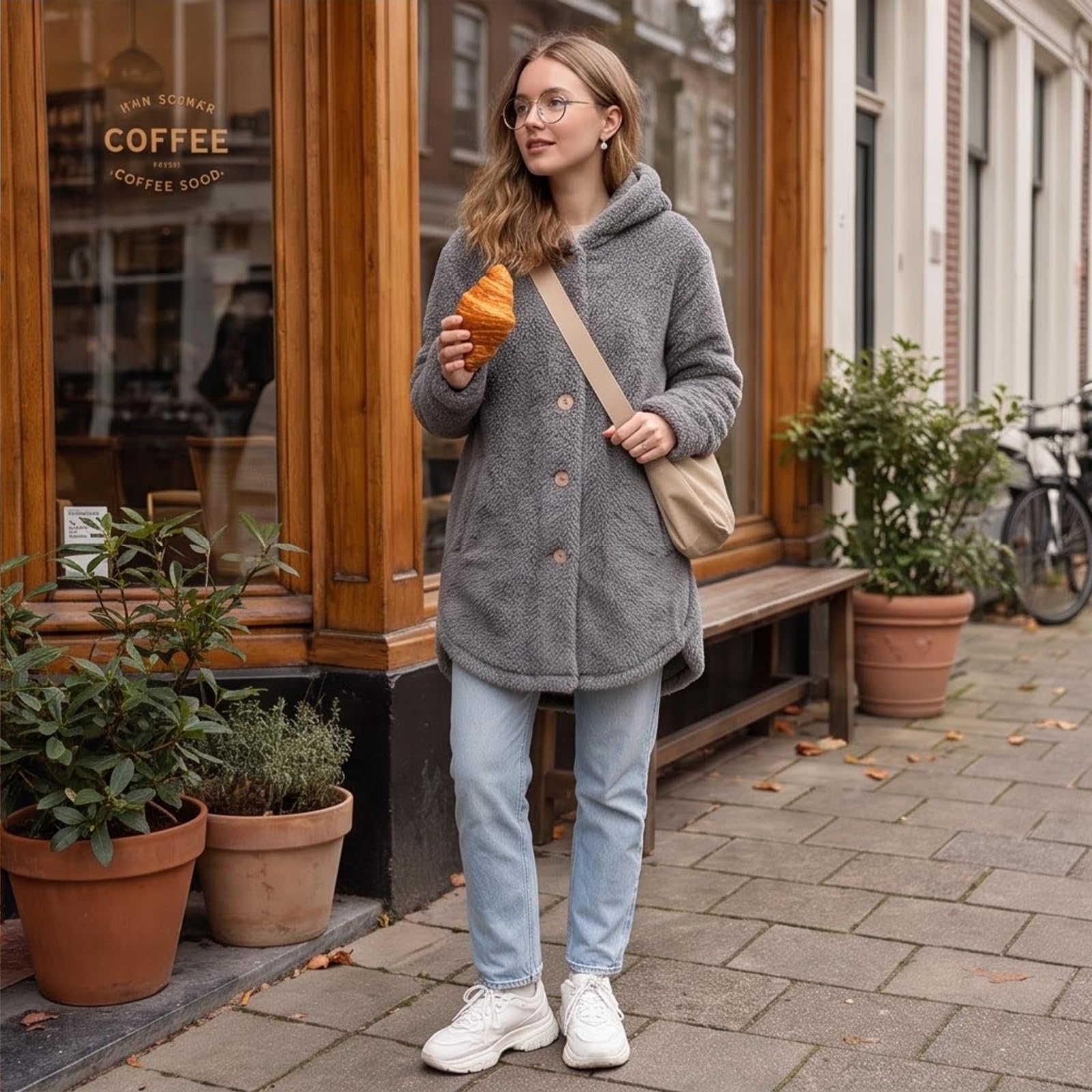 Teddymantel Damen Lang Fleecejacke Mit Kapuze Ohren Wintermantel Warm