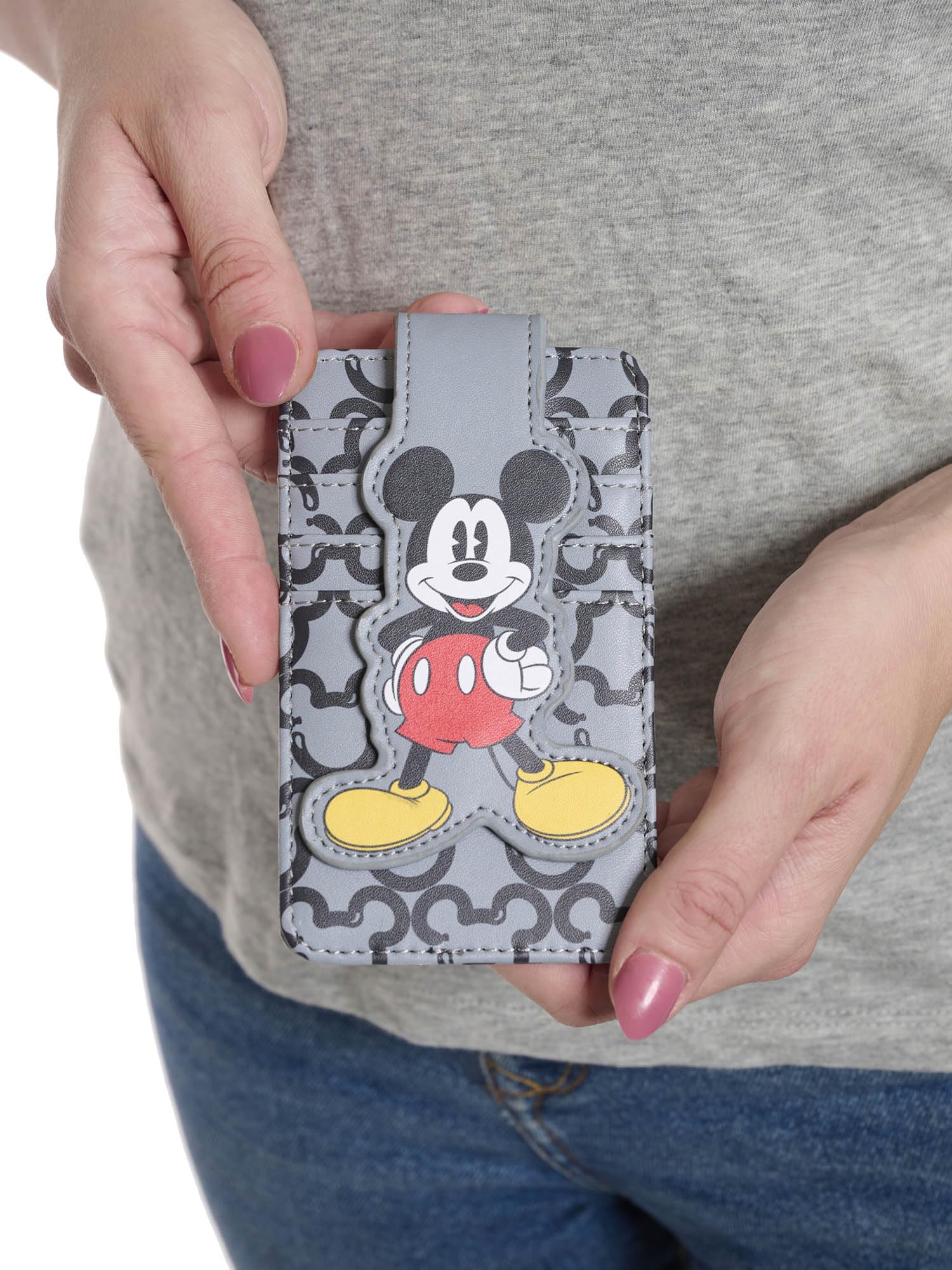 Disney Kartenetui für Damen, schmal, klein, Micky Maus, Grau