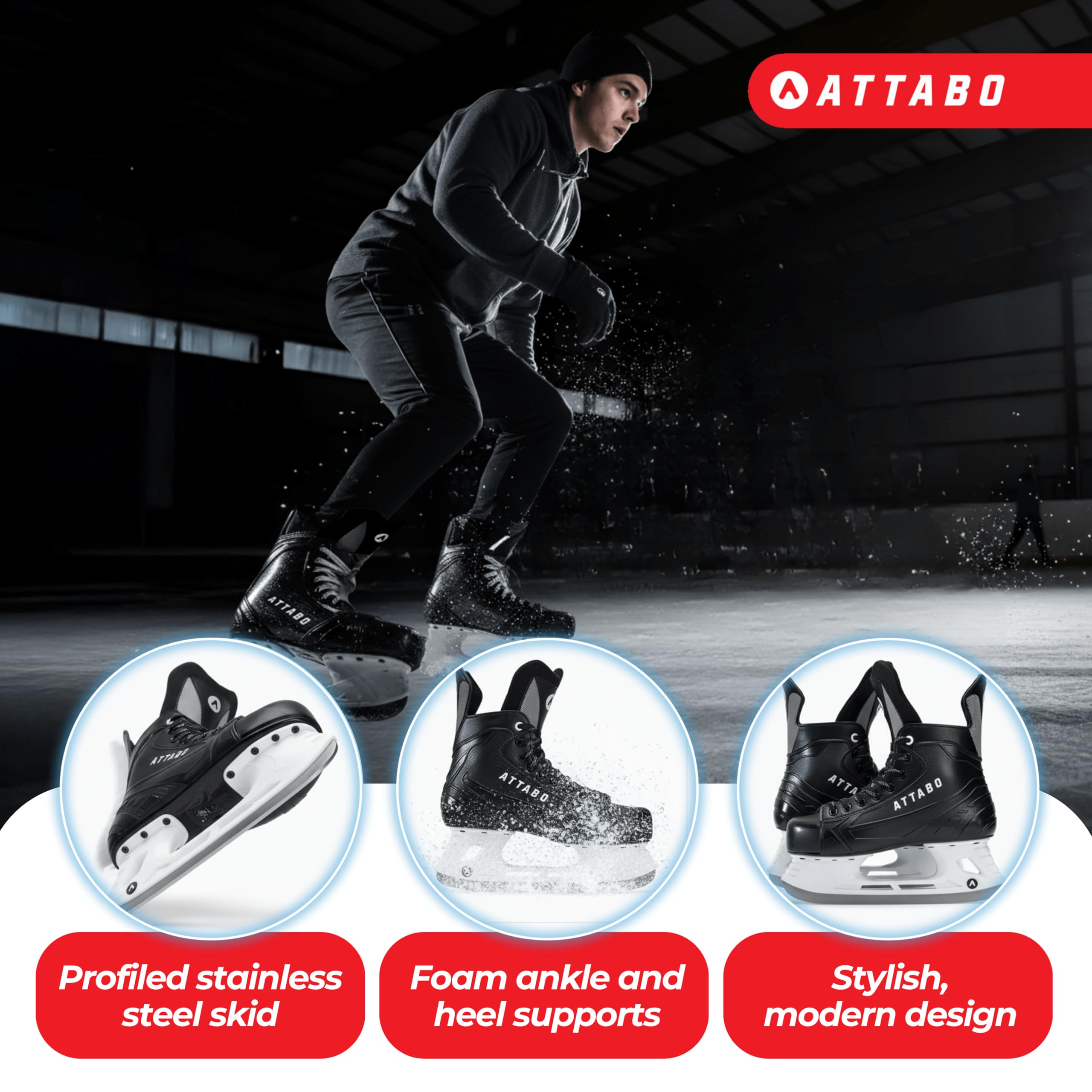 Patins de Hockey sur Glace Homme Taille 39 EU Lame Acier Inoxydable Noir