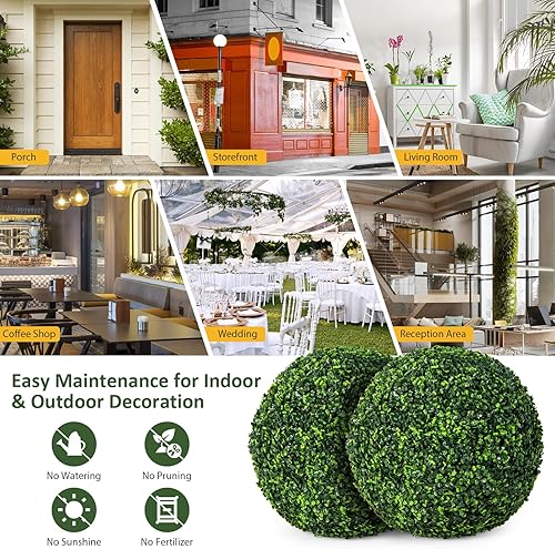 Miniatura 7 de GOFLAME 2 bolas artificiales de boj de 19 pulgadas, bolas de boj decorativas, protección solar, para interiores y exteriores, decoración verde