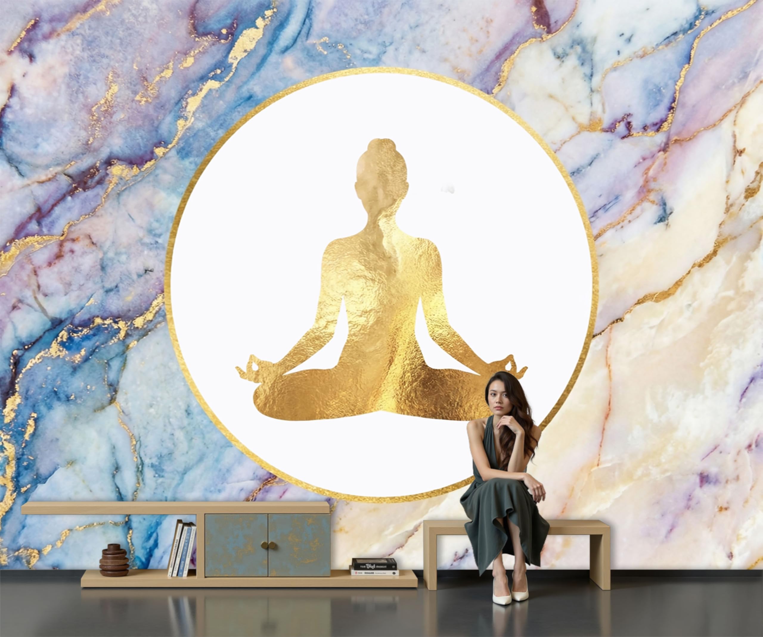 Carta da parati Tema Minimalista Per La Meditazione – Fotomurali in seta,Murale moderna,Deco – Silhouette Per La Meditazione Fotomurale con design per Soggiorno e Camera da Letto,Colore,450×315 cm