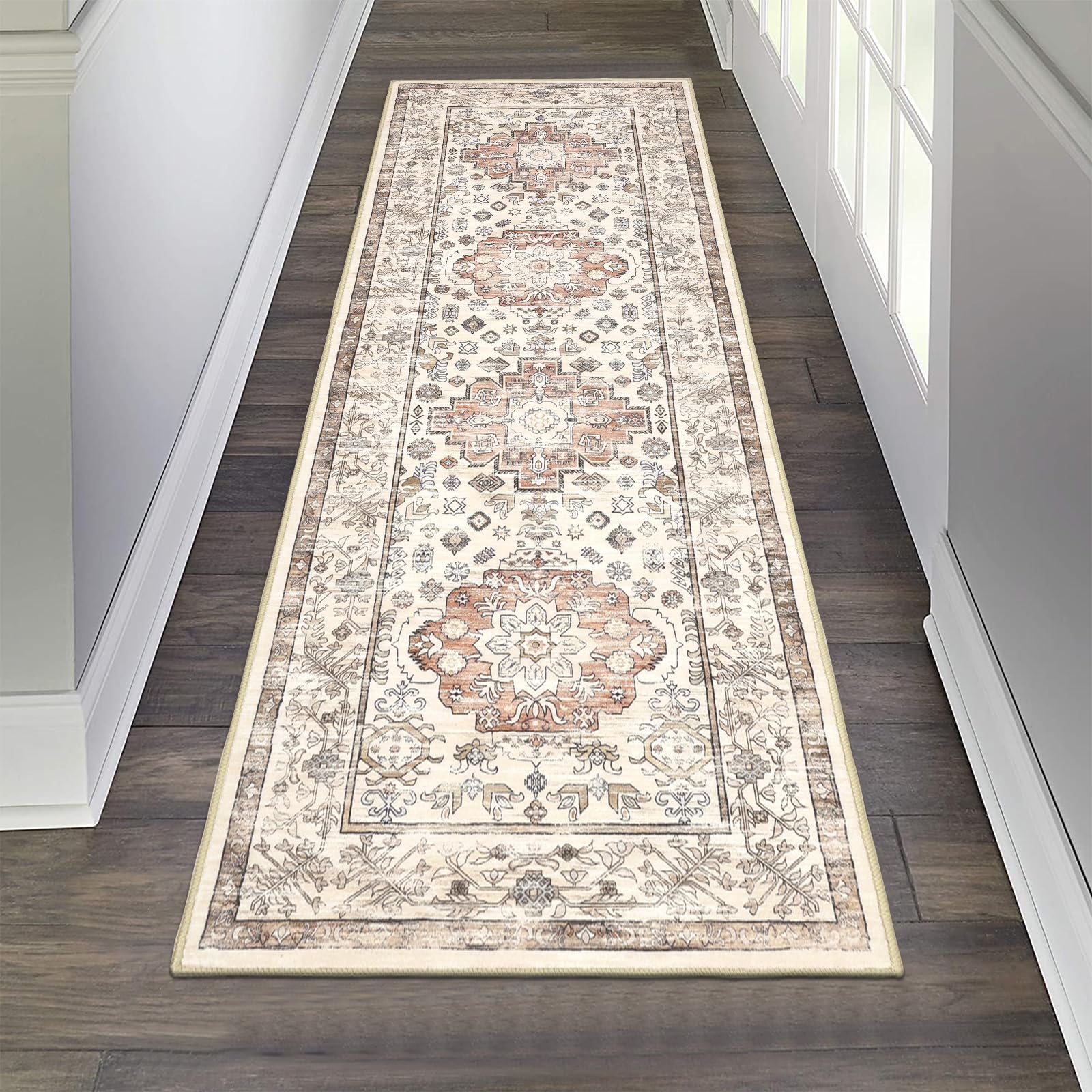 Pauwer Boho Hallway Runner Rug 2x6 Washable Entryway Area Rugs Non Slip Farmhouse Vintage Floor Mat Carpet Runner for Hallways Laundry Room Kitchen