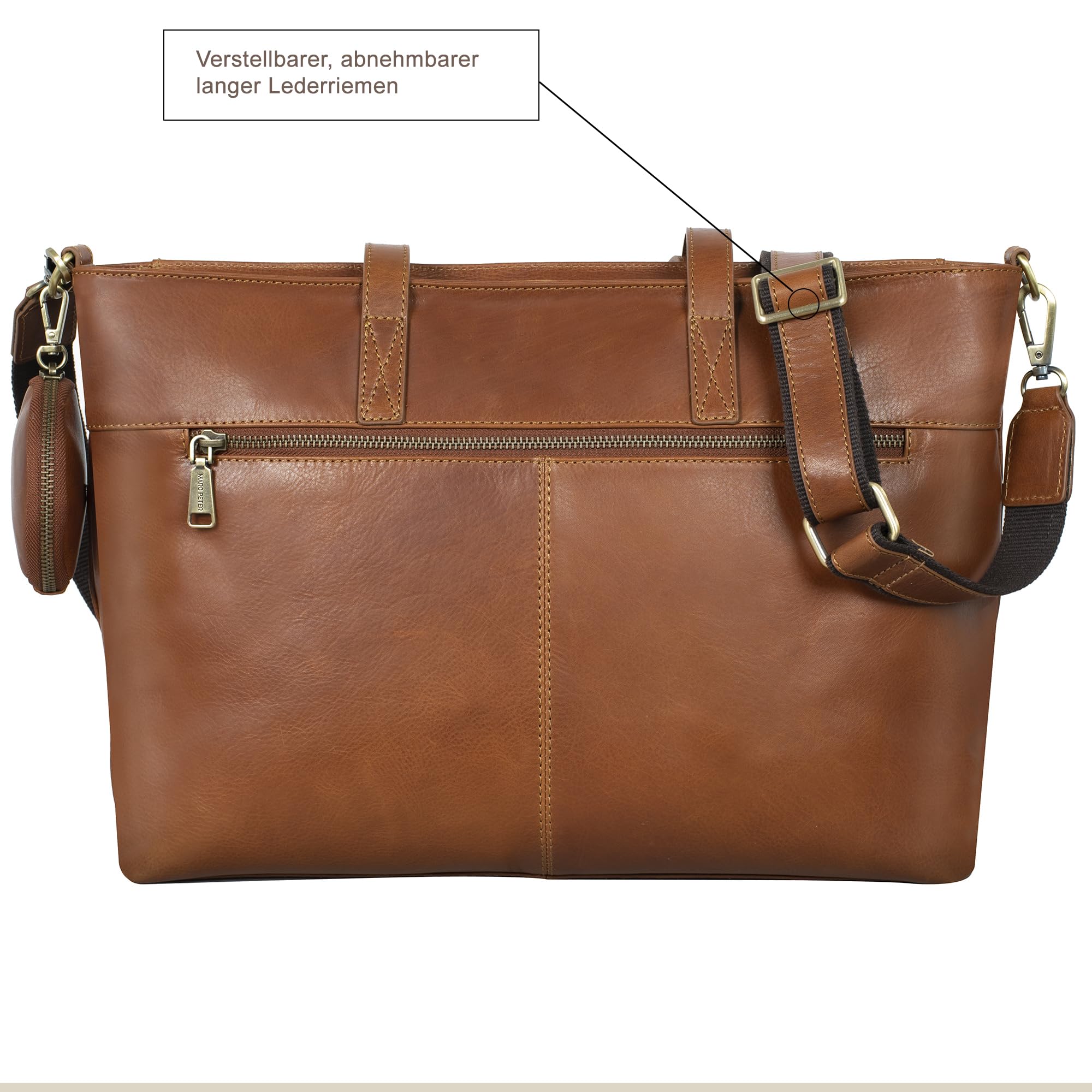 Marc Peter® Vintage Arbeitstasche Sarah, Große Umhängetasche aus Leder, Schultertasche mit 14" Laptopfach, Handtasche für Damen