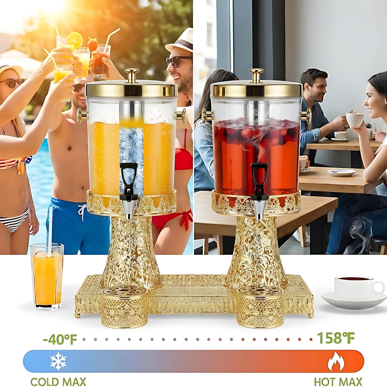 Dozownik napojów z rdzeniem lodowym, szczelny dozownik do napojów z czopem, wytrzymały dozownik soku 8 l, na imprezy, wesela, bufety hotelowe