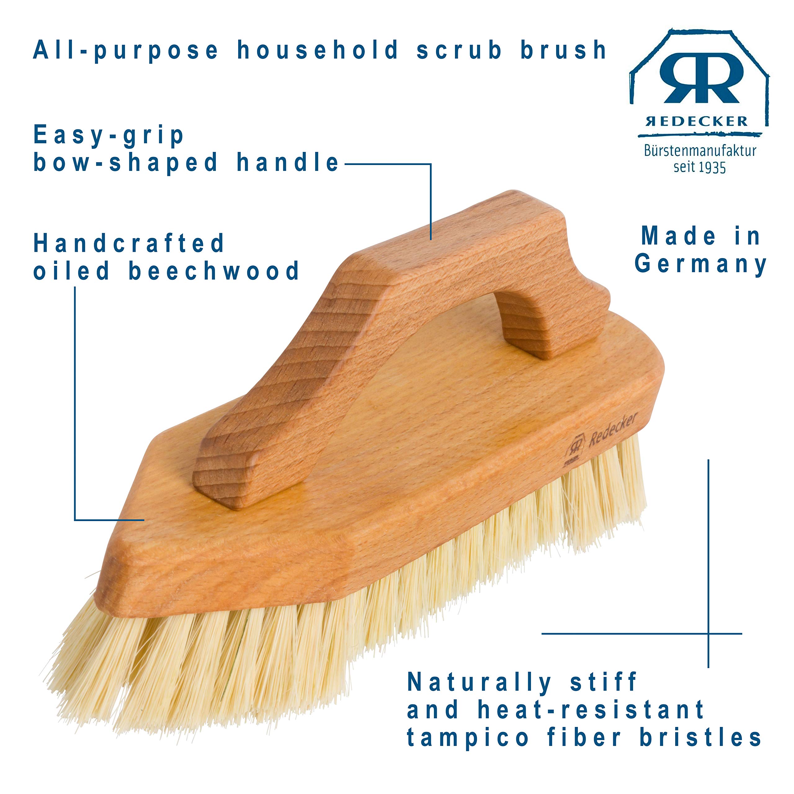 Redecker Cepillo abrasivo con mango de madera de haya, tamaño 22 cm, número de artículo 302508