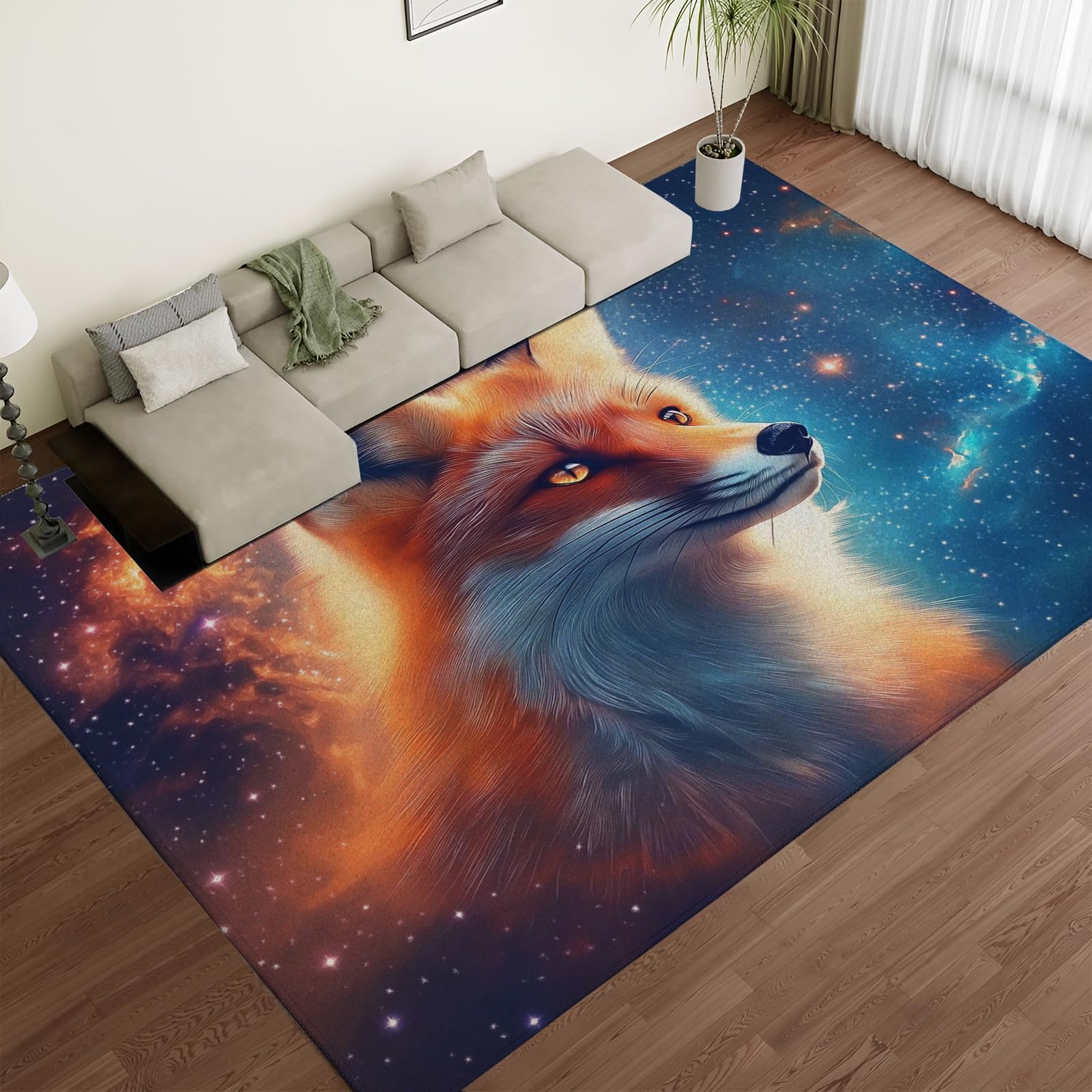 Galassia Della Volpe Tappeti Soggiorno Camera Da Letto – Animali Fantastici Tappeti Antiscivolo – Moderno Morbido Pelo Corto Peluche 120X180Cm Tappeto - Non Perde Pelo Facile Pulire
