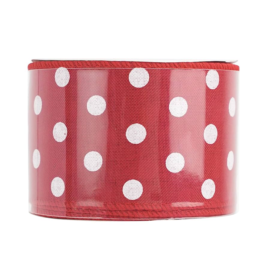 専用　赤白リボン Amazon.co.jp: HUIHUANG レッド水玉ワイヤードリボン 赤と白の