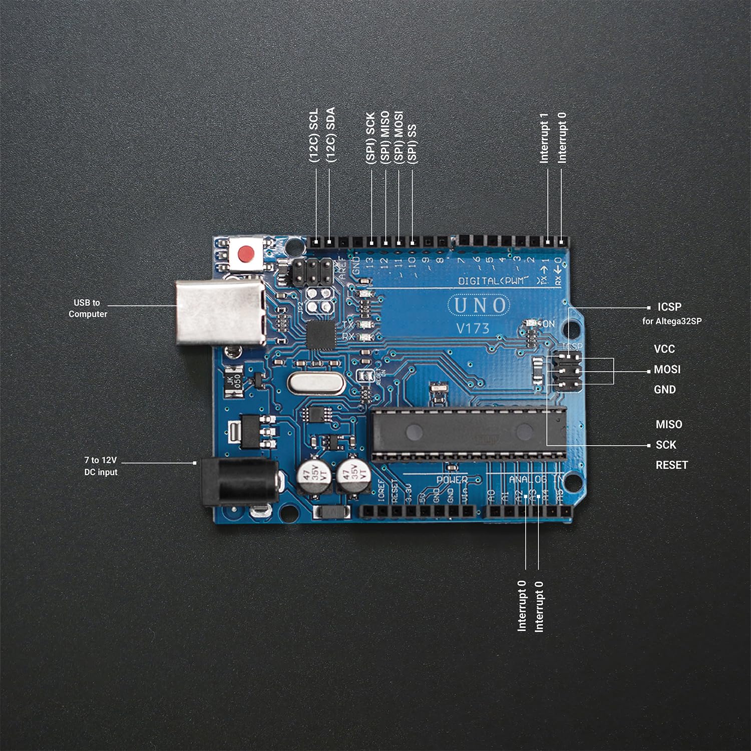 Cirkitronix Uno R3 Board Compatible with Arduino | USB Cable Included | ATmega328P Microcontroller | DIY Robotics, STEM Learning & Electronics Projects - Image 4 thumbnail