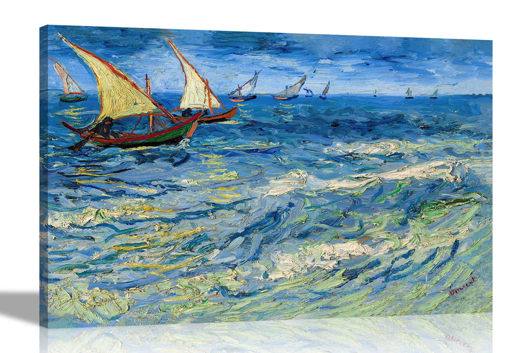 Artley Prints Seascape at Saintes-Maries by Vincent Van Gogh Canvas Wall Art | Abstract Pictures, Modern Artwork Prints Oil Painting Reproduction Large 86 x 61cm (34 x 24 inches) A1