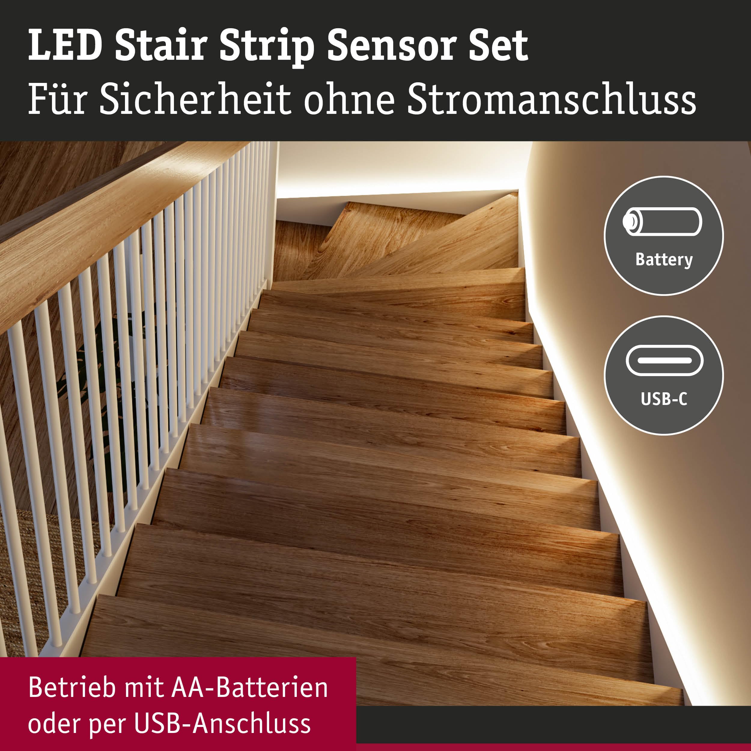 Paulmann LED Stair Strip Sensor Set 5m Dämmerungsgesteuerter Bewegungsmelder (IR) 5m 5W 180lm/m 30 LEDs/m 3000K 71120