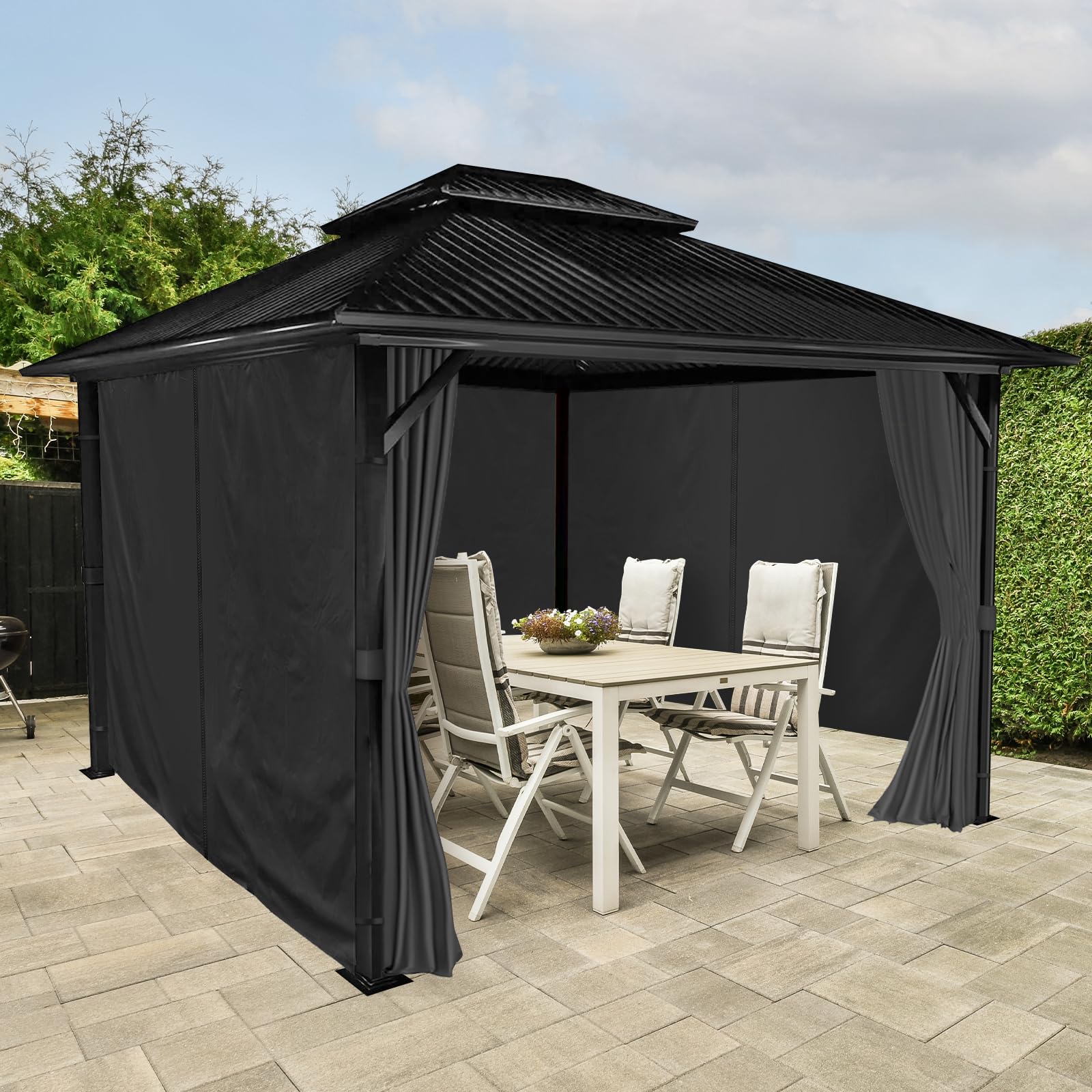 Inmeilifus 4 Seitenteile Pavillon 3x3m Wasserdicht Seitenwände UV Schutz (Schwarz)