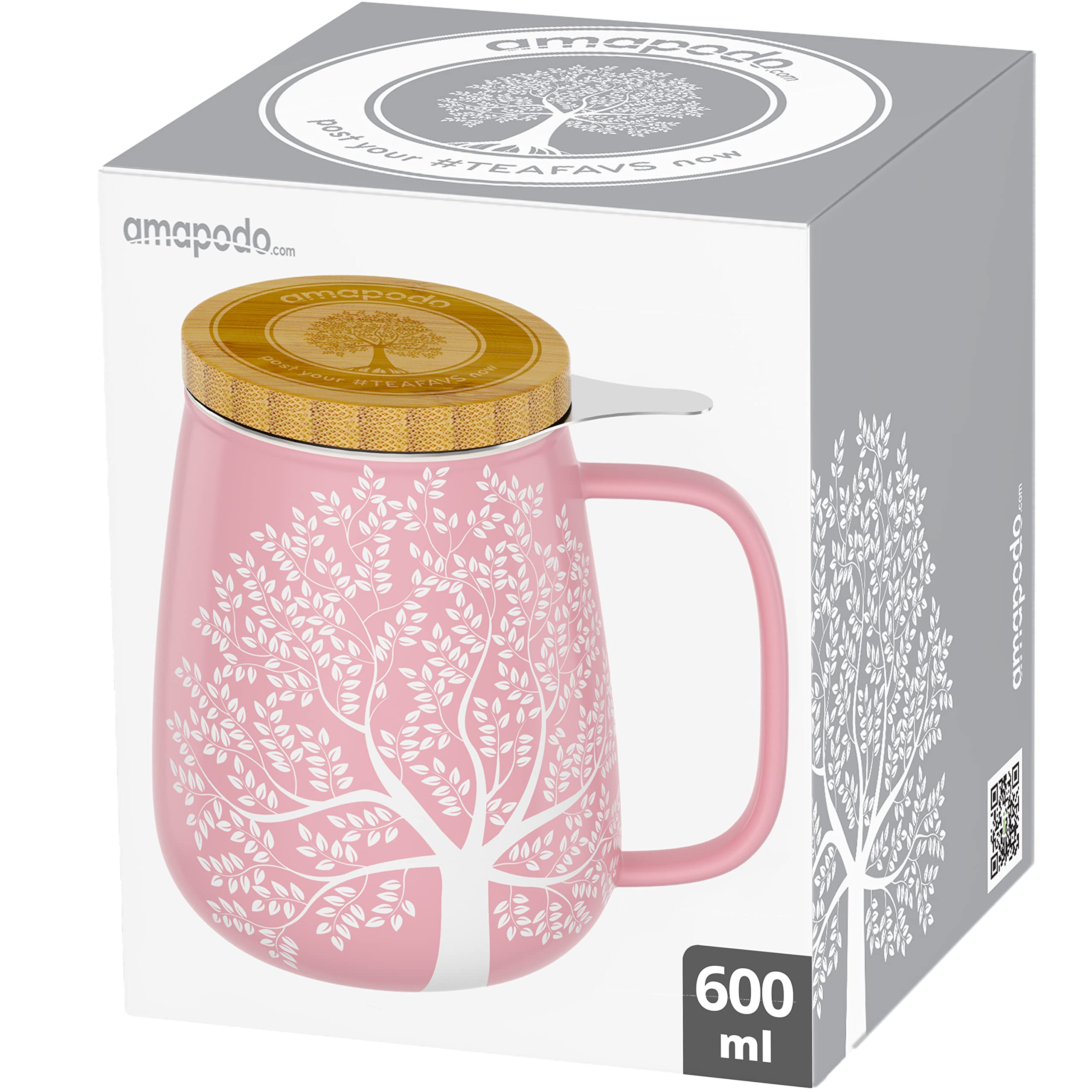 Tazza Da Tè XXL 600ml Con Coperchio E Colino - Porcellana Senza Plastica - Foto 8