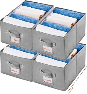 APSOONSELL Closet Organizer and Storage Bins: 4 Pack Extra Large Drawer Organizer Clothes with Handles - Stackable Wardrobe Storage Closet System for Clothing Pants Sweater Jeans