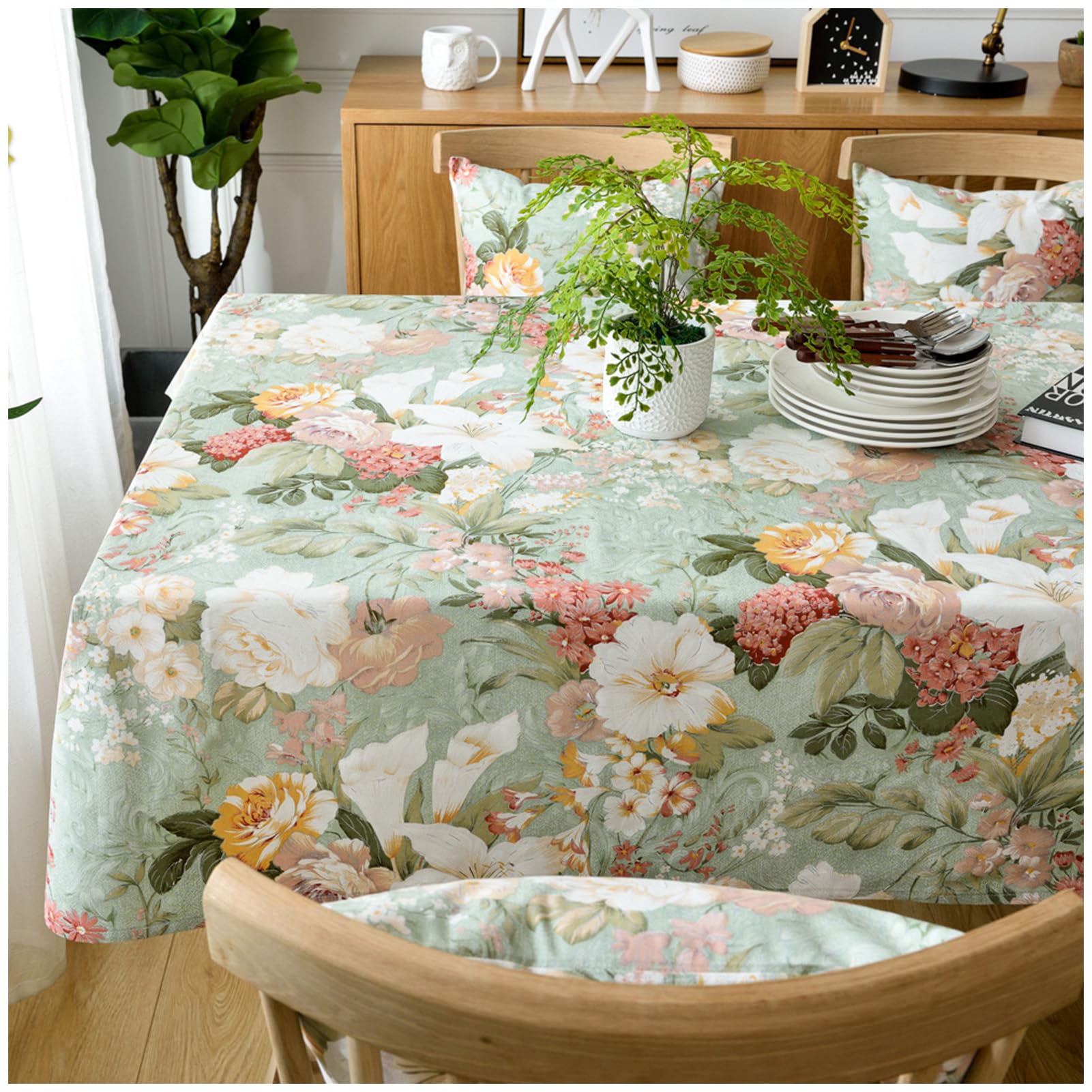 Tovaglia in cotone e lino, senza pieghe, 90 x 90 cm, elegante, per sala da pranzo, cucina, feste, con design e motivi eleganti