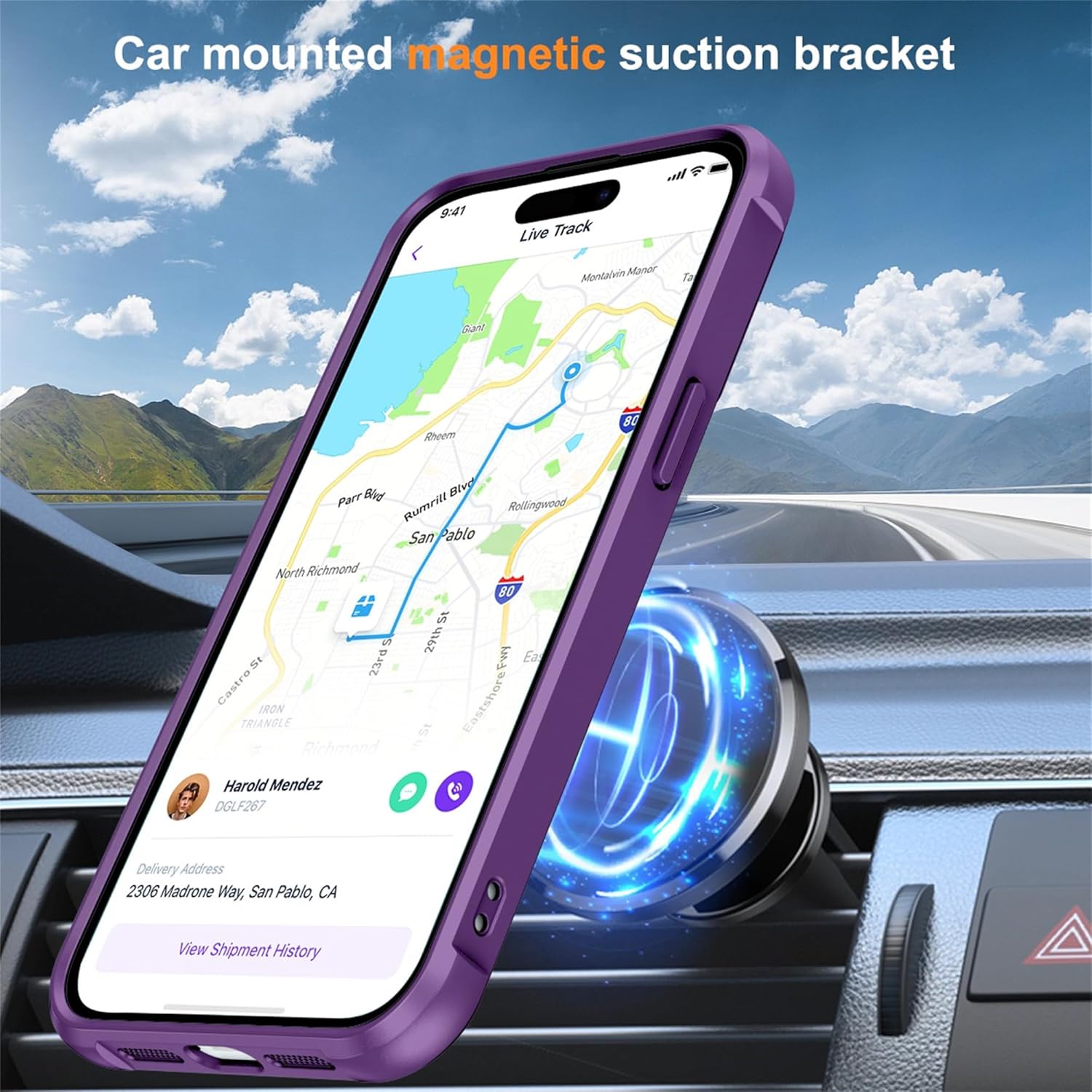 Magnetic case for iPhone 15 Pro: Invisible O-Ring Stand Phone Case Compatible with MagSafe Military-Grade Translucent Case Great Grip Feeling Case for iPhone 15 Pro 6.1" - Purple