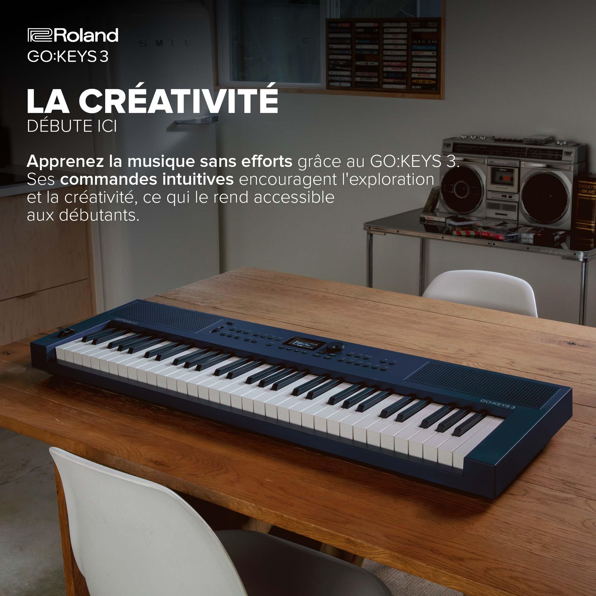 Roland GO:KEYS 3 | Clavier de création musicale 61 touches | Générateur ZEN-Core | 1000+ sons | HP stéréo | Audio/MIDI Bluetooth | Bleu Minuit