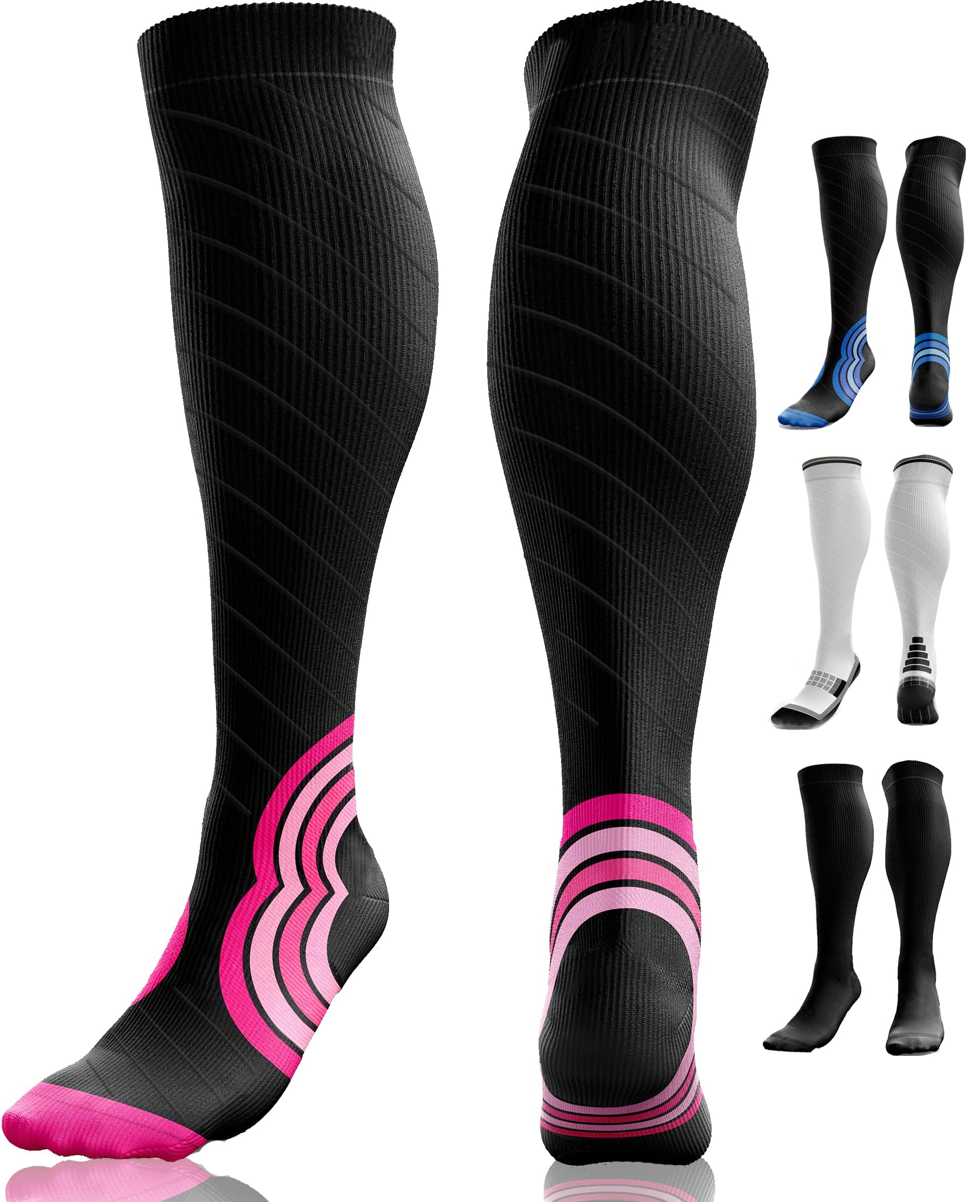 aZengear Compression Socks (20-30mmHg) Anti DVT Air Flying Knee-High Flight Travel Stockings, Swollen Legs, Varicose Veins, Running, Shin Splints Calf Pressure Support, Sports