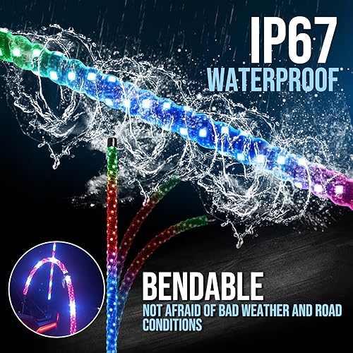 Miniatura 6 de Whip Lights Uemicip - Luz de látigo LED RGB en espiral de 4 pies para UTV, con aplicación base de resorte y control remoto inalámbrico RF,