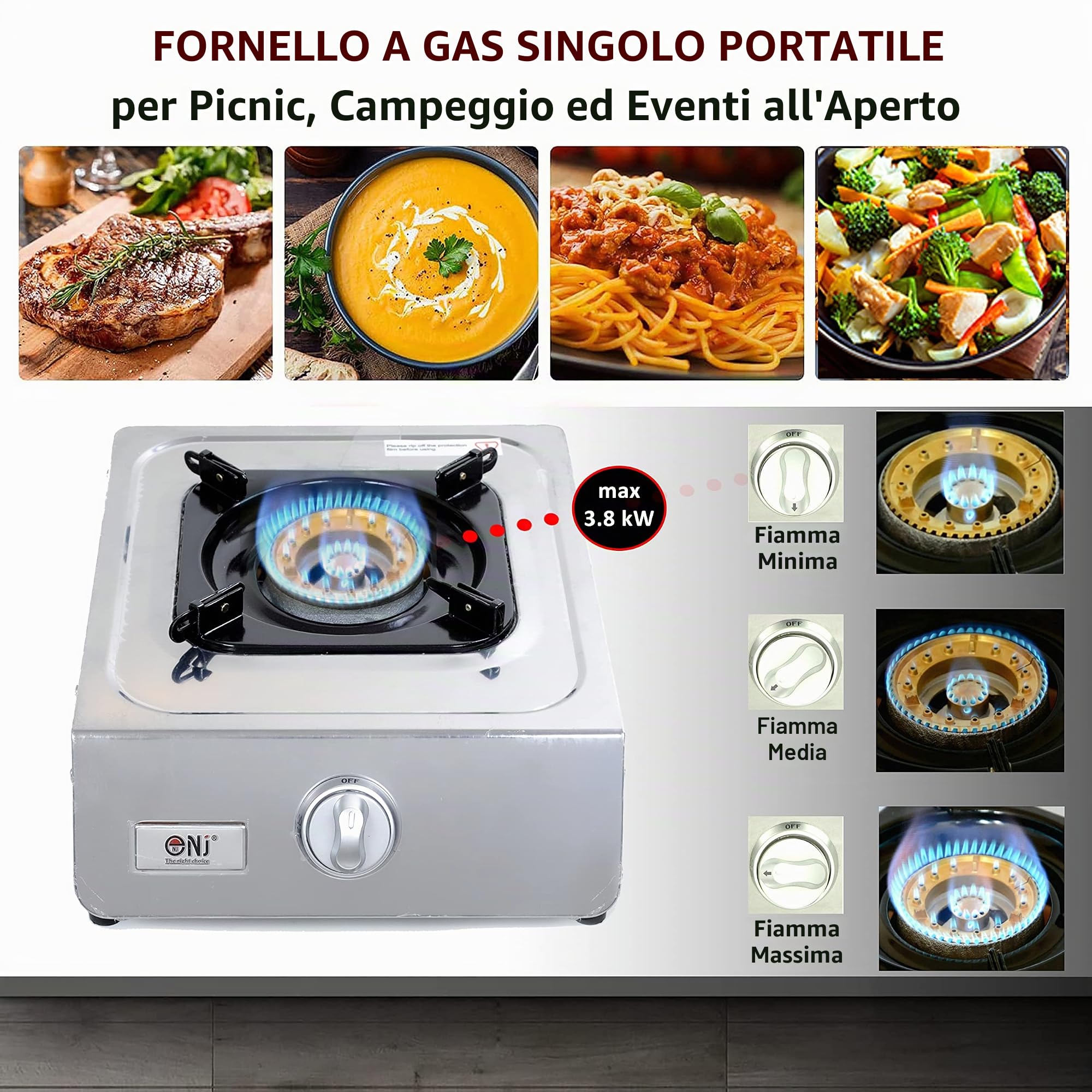 NJ NGB-100 Stufa a gas portatile 1 bruciatore Wok in acciaio inox 3.8kW per esterni