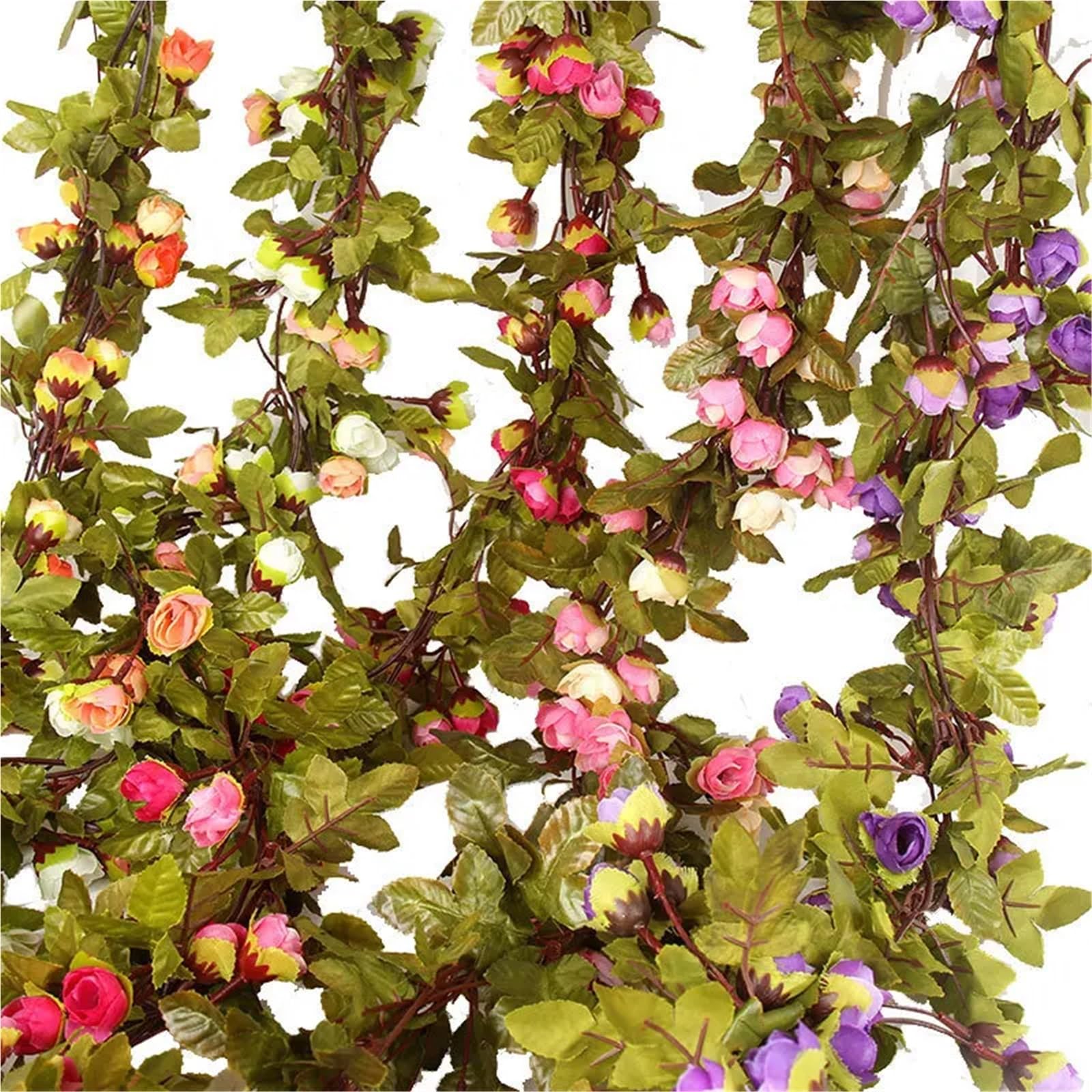 220 cm Seidenrosen-Hochzeitsdekorationsrebe | Künstlicher Blumenbogen mit Wandgirlande aus grünen Blättern