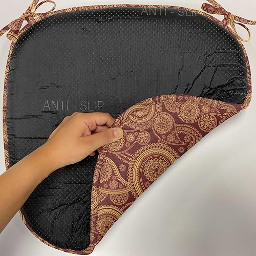 Vista 134 de Lunarable Orient - Cojín de asiento para silla, curlicues florales orientales con elementos artísticos venecianos, hojas de follaje, damasco a