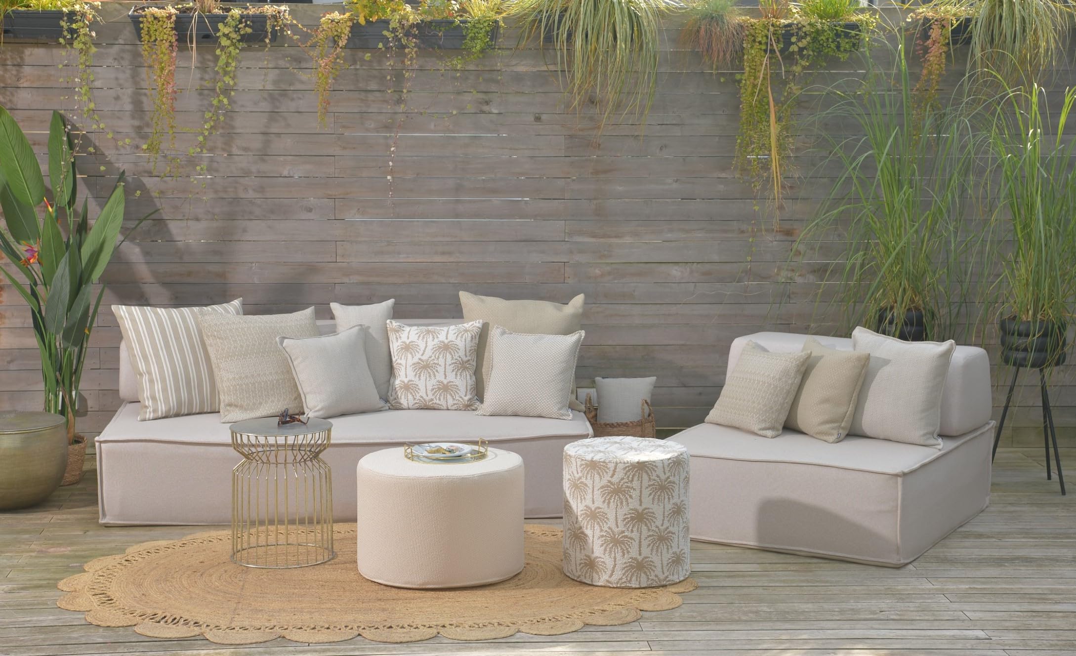 H.O.C.K. - Agora Outdoor Kissen Pamela - Strapazierfähig, Wasserabweisend, UV-beständig, Dekokissen für Gartenmöbel (Marble Beige Ecru, 60x40cm)