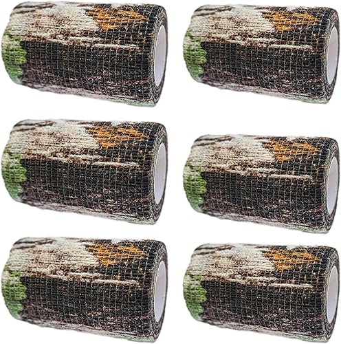 6 Rolls Self Adhesive Camo Bandage Wrap 2.95 Inch Wide 5 Yard, Camo Non-Woven Stretchy Stealth Tape for Outdoor Tactical Gear Hunting Climbing Stick