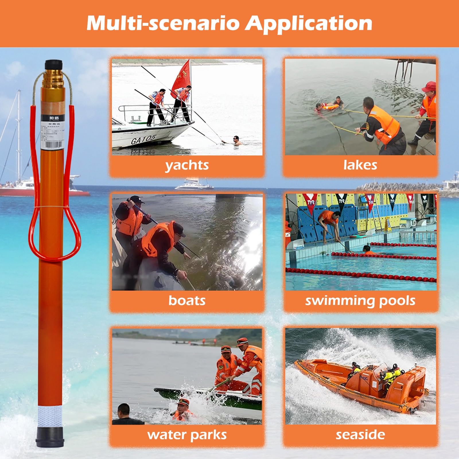 Pértiga De Rescate Para Piscina, Pértiga Telescópica De Seguridad Para Piscina, Herramienta De Rescate Ajustable De 4 Secciones Y 4,5 M (14,8 Pies) Para La Prevención De Ahoga,4.5m/14.8ft,,4 Section