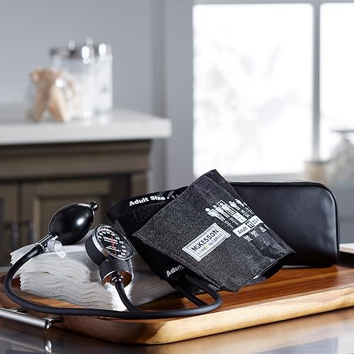 Vista 6 de McKesson Esfigmomanómetro aneroide – Monitor manual de presión arterial con estuche de transporte, puño 9.1-15.7 in, negro, 20