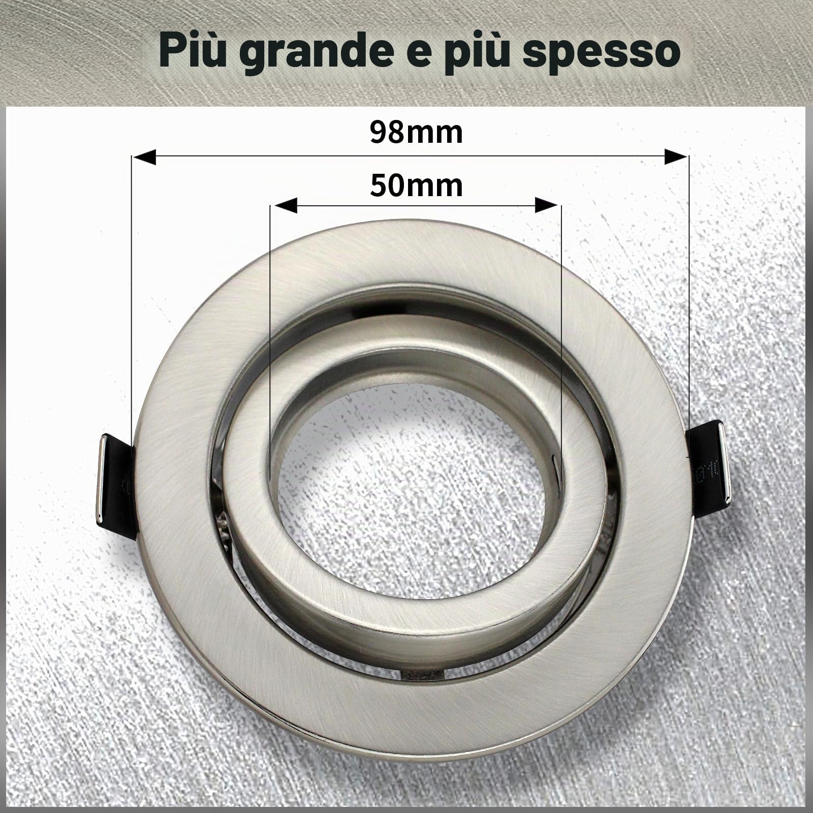 20x Cornice Faretto Incasso Cartongesso GU10, Faretti da Incasso Diametro 98mm Nichel Spazzolato, Inclusa presa GU10 per Lampade LED o alogene, Orientabili a 30°, Forma rotonda