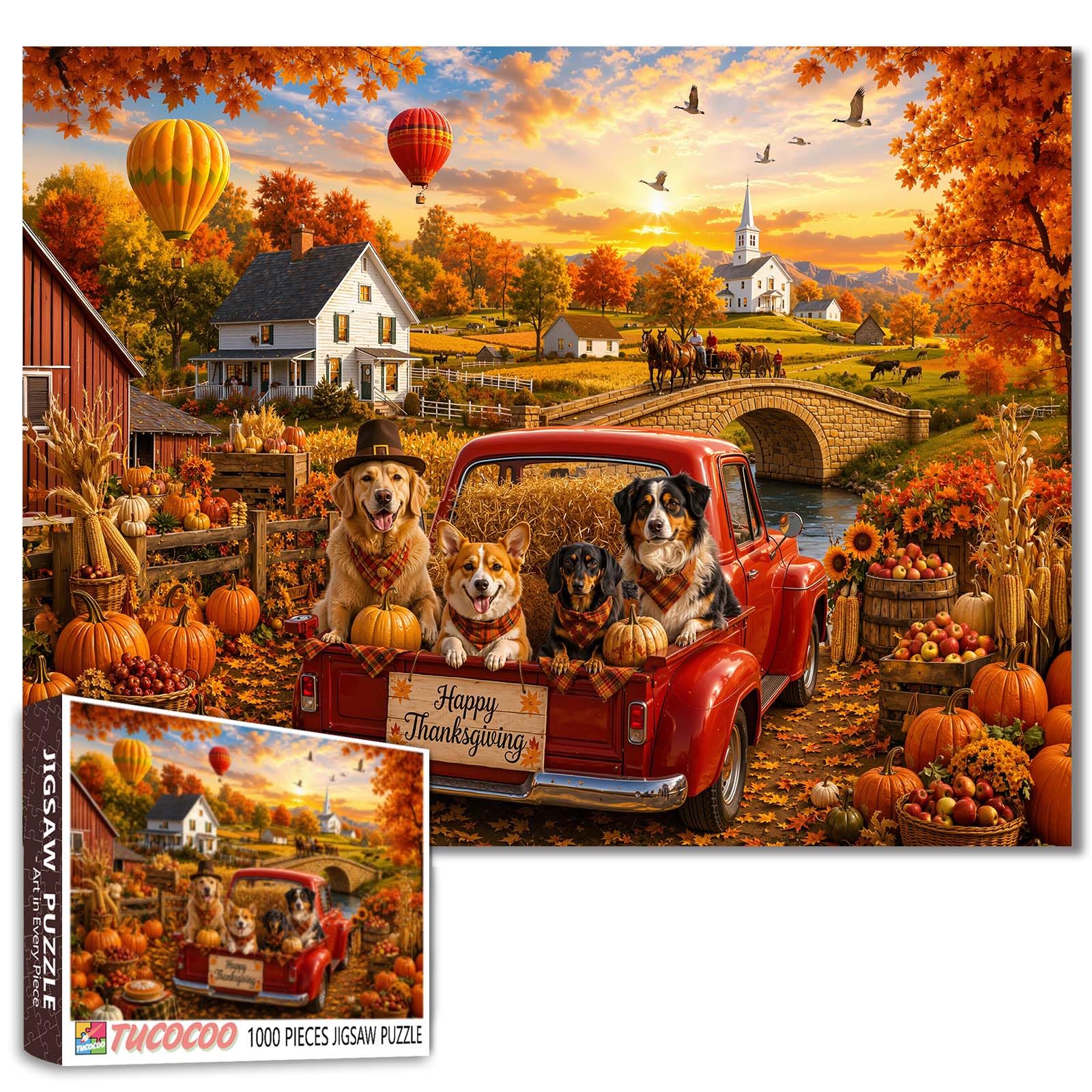 Autumn harvest in the countryside Jigsaw Puzzles for Adults 1000 Pieces Thanksgiving Scene DIY Puzzles for Family Activity Games Art Jigsaw Puzzles Home Wall Decor Craft Gifts 19.7 x 27.6 Inch โ image 1