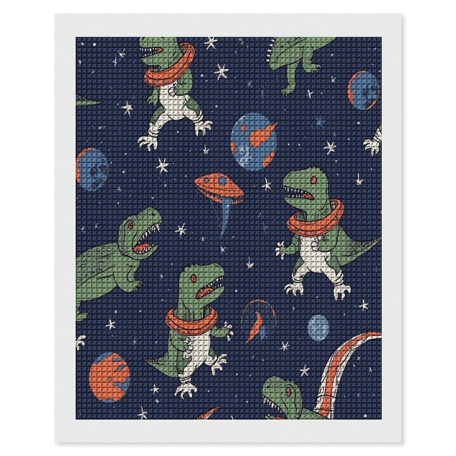 FodPand Funny Astronaut Dinosaur Rocket Diamond Painting Kit for Beginner Fun 5D DIY Crafts for Adults Diamond Art Kits Square Diamond Art Canvas Painting Gem Art Crafts for Home Wall Decor 16"x20"