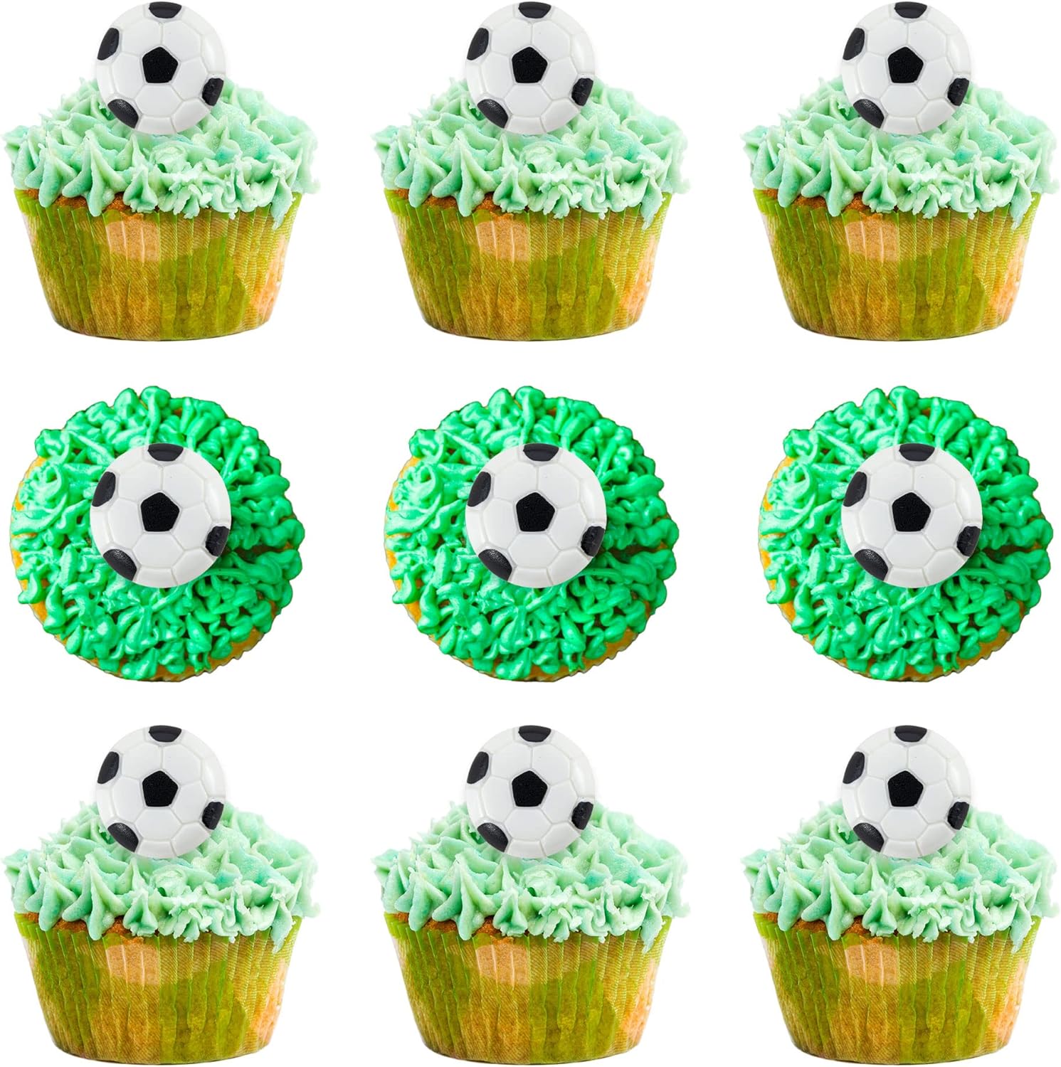 20Pcs Soccer Ball Cupcake Toppers Resin Soccer Cupcake Food Picks Sport