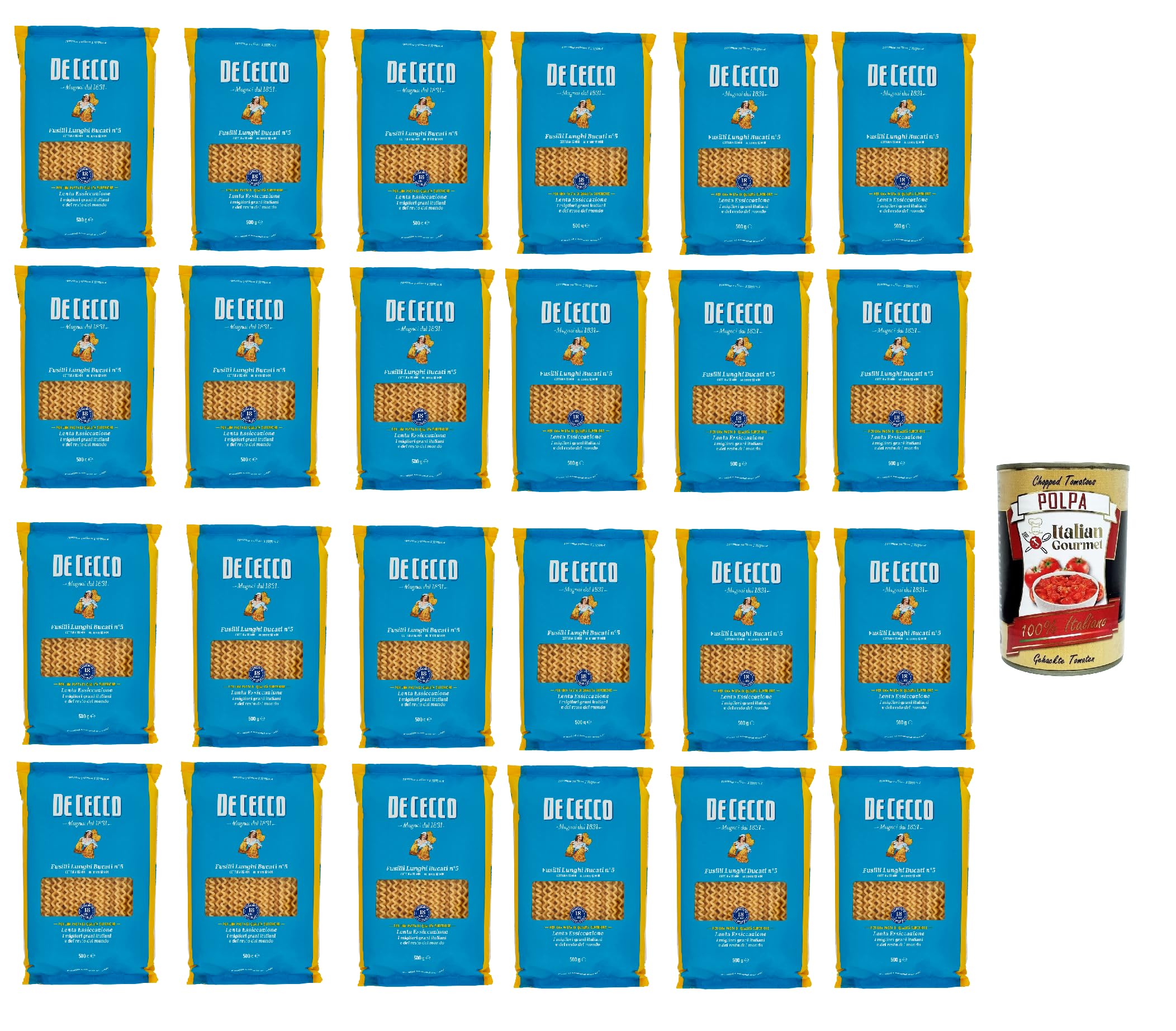 Italian Gourmet Pasta Fusilli Lunghi Bucati n°5, Hartweizen 24 x 500g