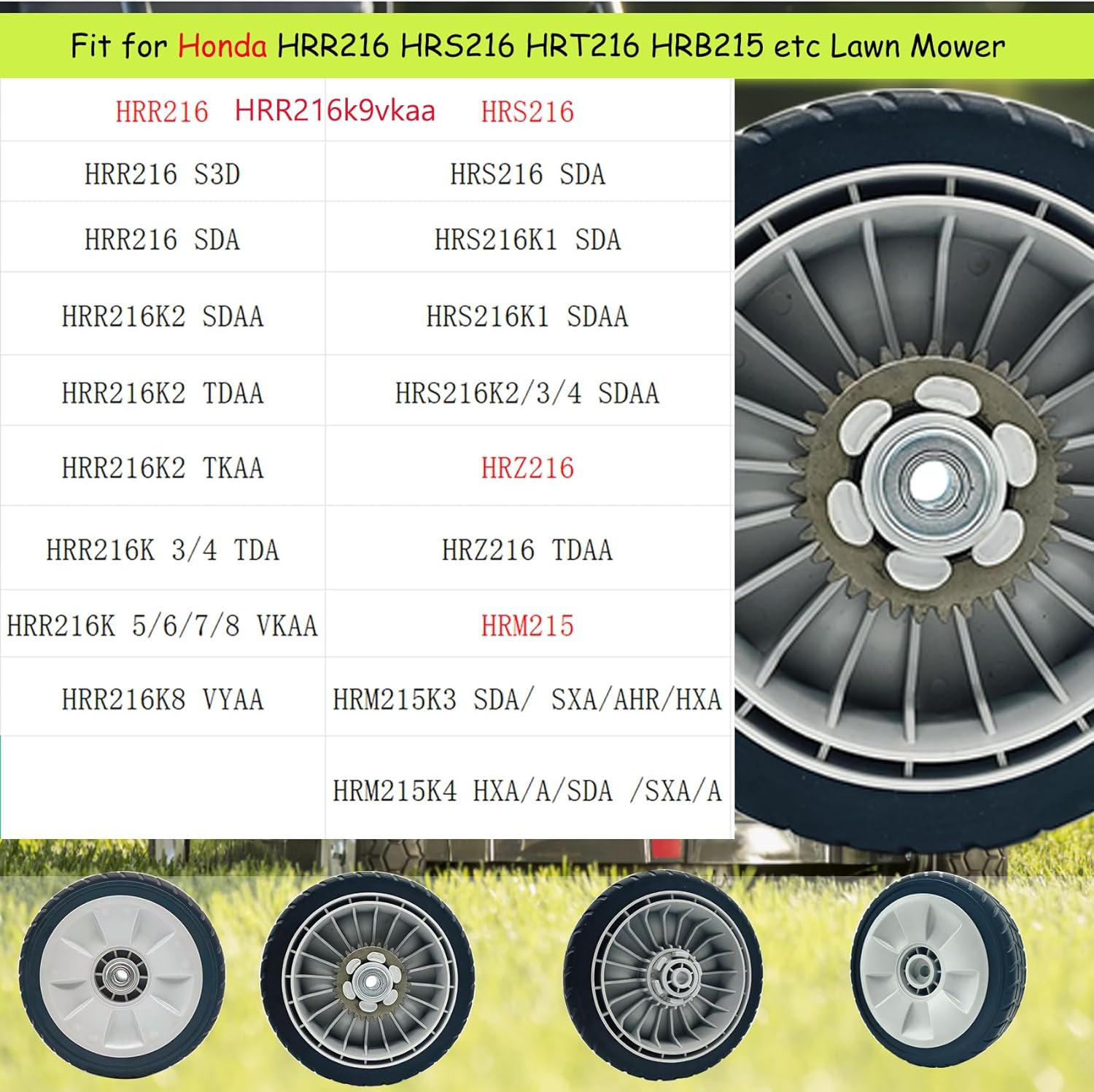 4 Pack Lawn Mower Wheels, HRR216K9VKAA Wheels, Fit for Honda HRR216 HR215 HRT216 HRB215 HRR2168vka etc 21 Inch Lawn Mower,2 Rear Wheels 42710-VE2-M02ZE, 2 Front Wheels 44710-VL0-L02ZB,5 Years Warranty