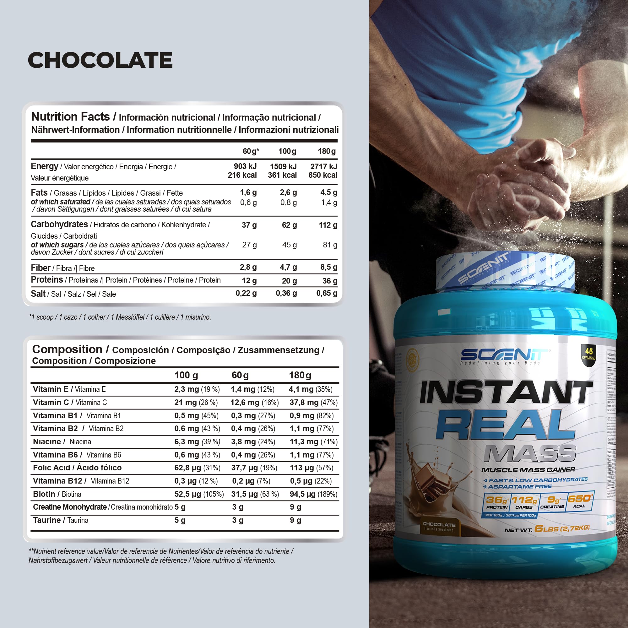 Instant Real Mass - 2,72 kg - Mass Gainer - gainer massa muscolare - weight gainer - Gainer aumento massa - Mass gainer con creatina (2,72 kg, Cioccolato)