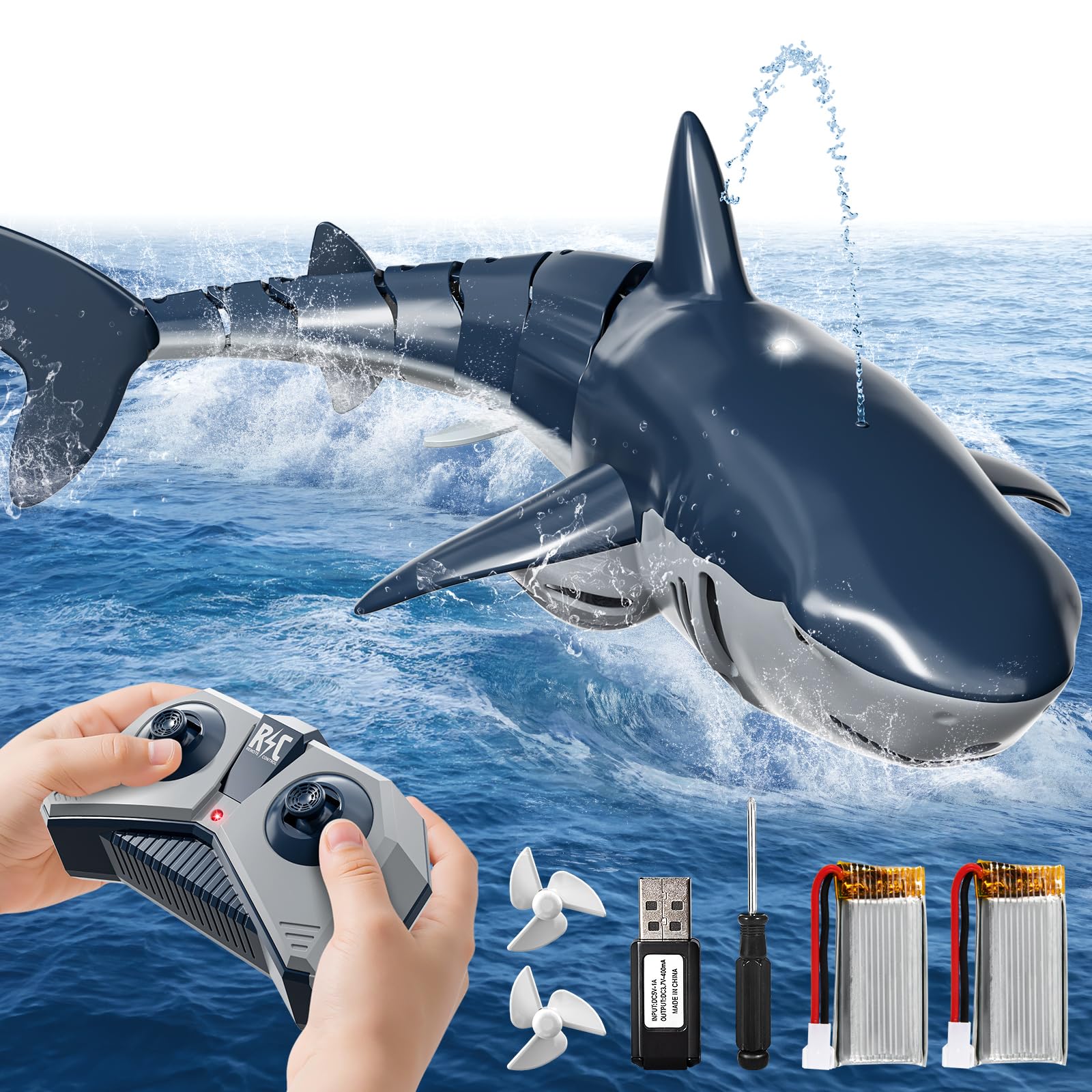 Photo 1 of NIPLOOOW 2.4GHz Remote Control Shark Toys for Boys,1:18 Scale High Simulation Shark Toys with Light & Spray, RC Sharks for Pools & Lakes, Toy Shark Boat Gift for 6 7 8 9 10 Year Old Kids Boys Girls