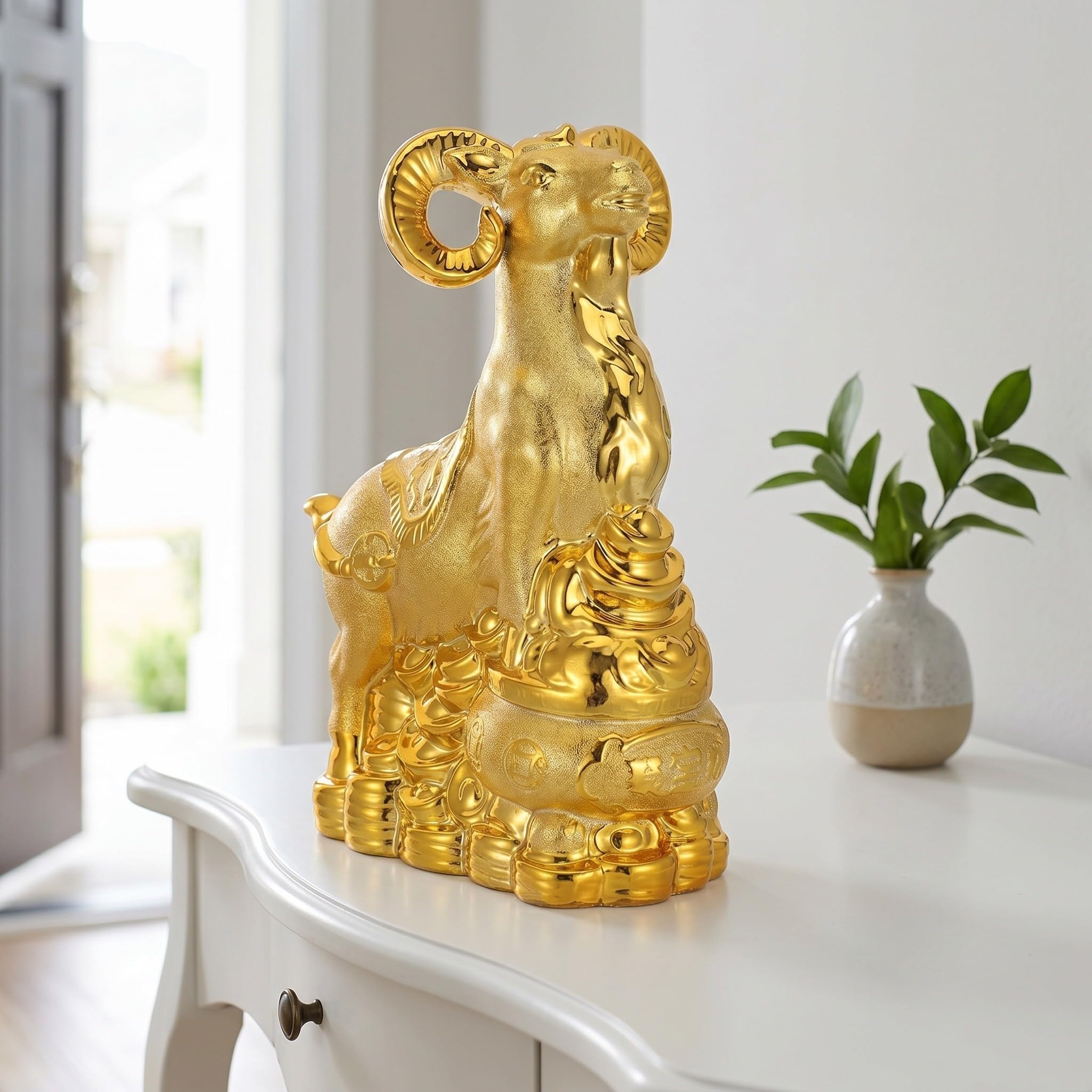 Goldene Ziegensparbüchse aus Keramik, Geldbank in Ziegenform
