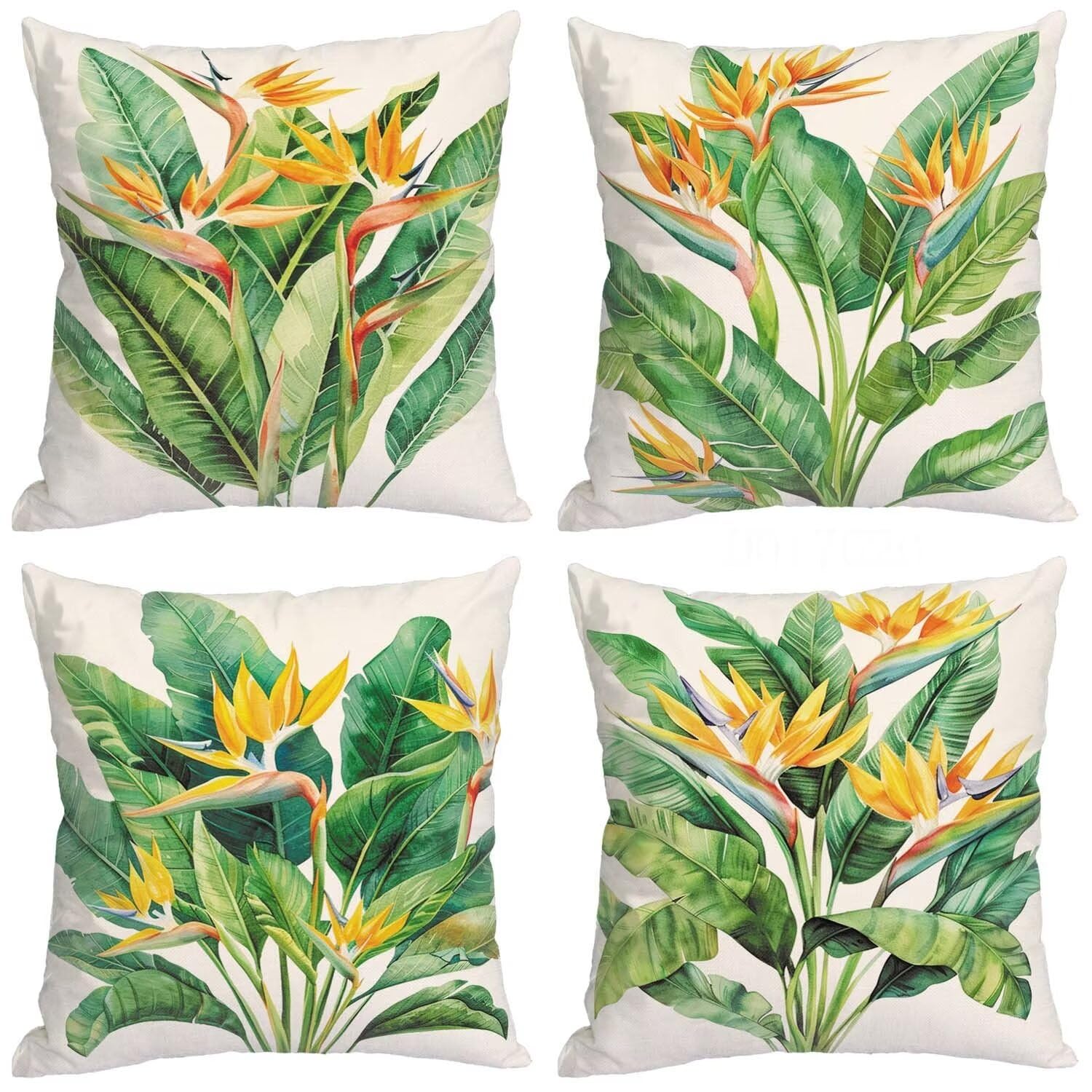 Housse de coussin 50x50cm canapé taie oreiller jaune lot de 4