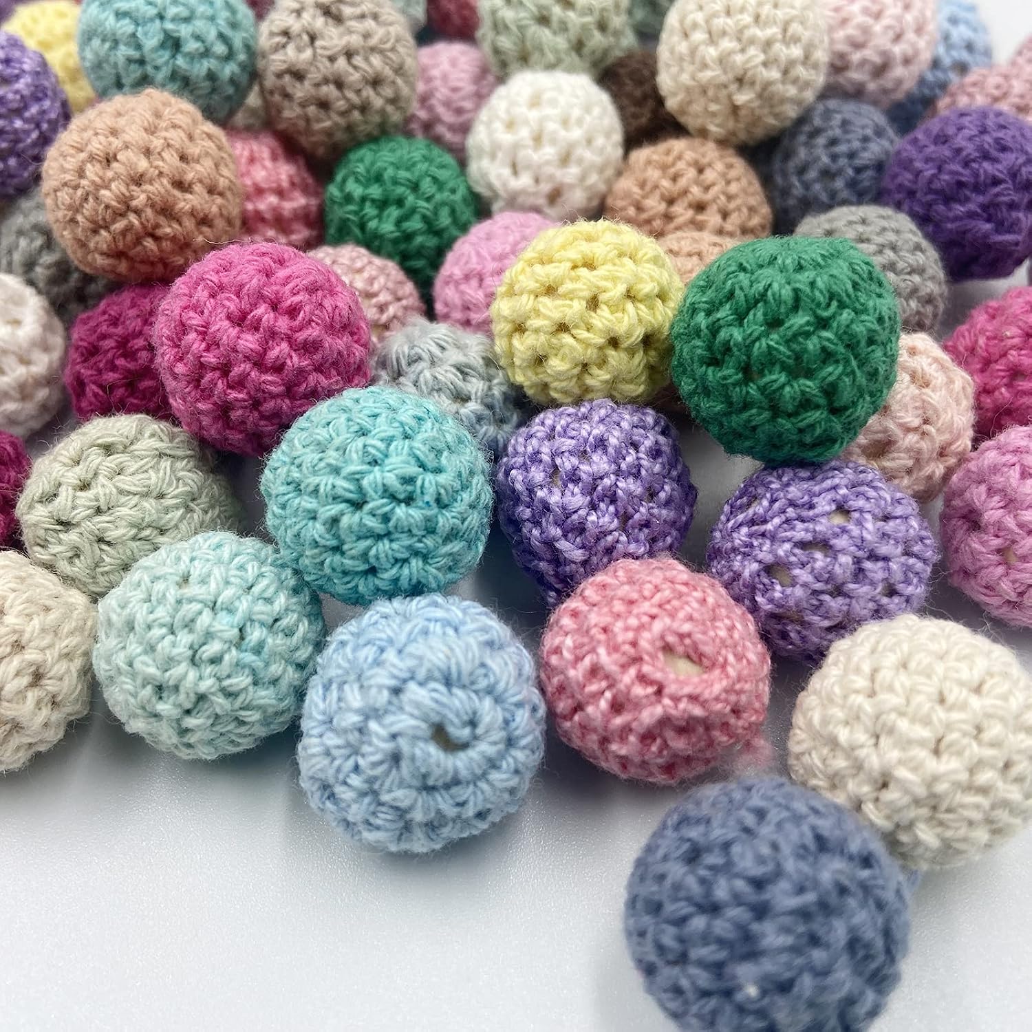 Wooden Crochet Beads 16mm 50pc Assorted Color Cotton Crochet Covered Beads Wood Knitting Ball for Jewelry Making DIY Necklace Bracelet Crafts image 4