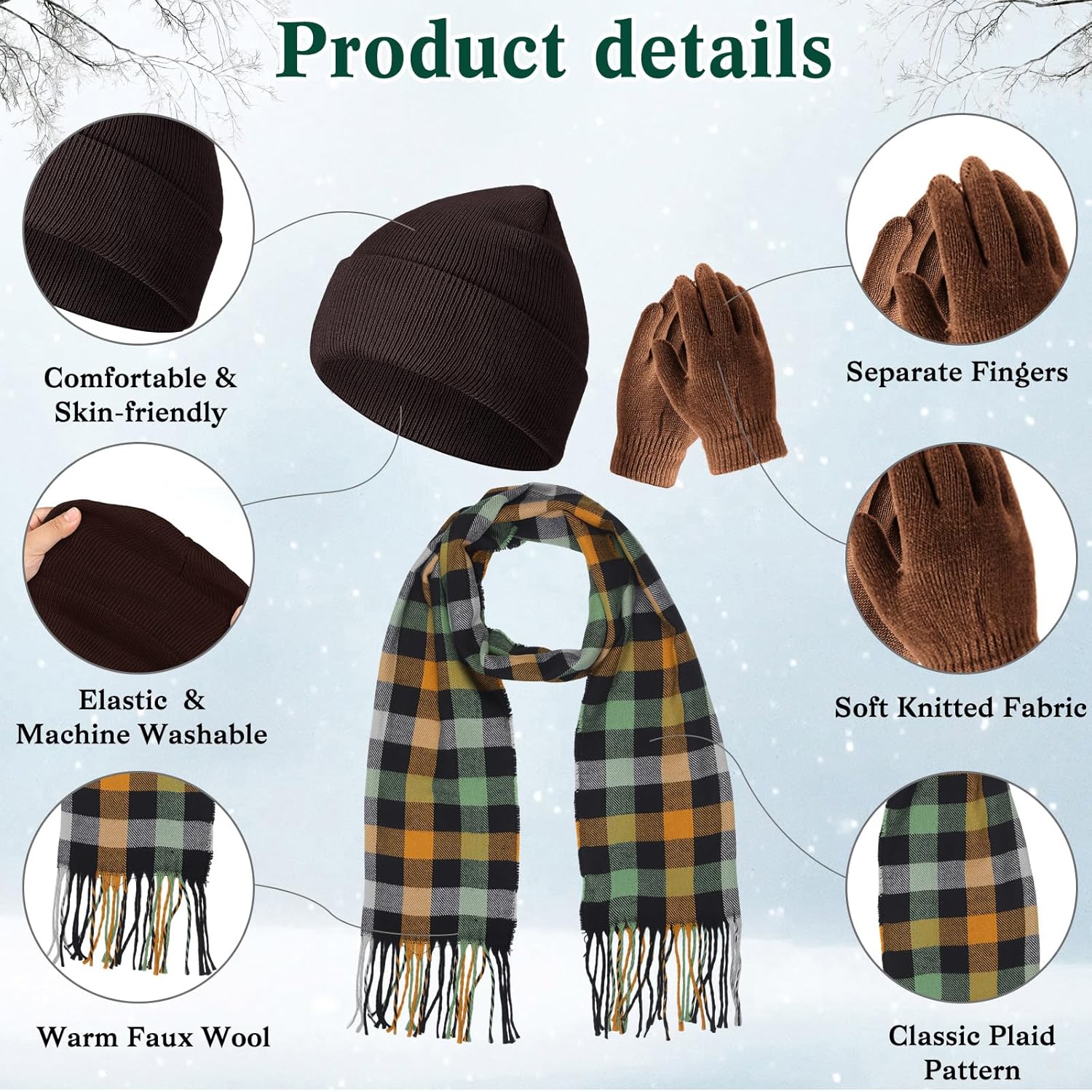 JaGely Kids Winter Hat Gloves Scarf Set Plaid Scarves Knit Beanie for 5-10 Boys Girls Homeless Gift Cold Weather - Image 3