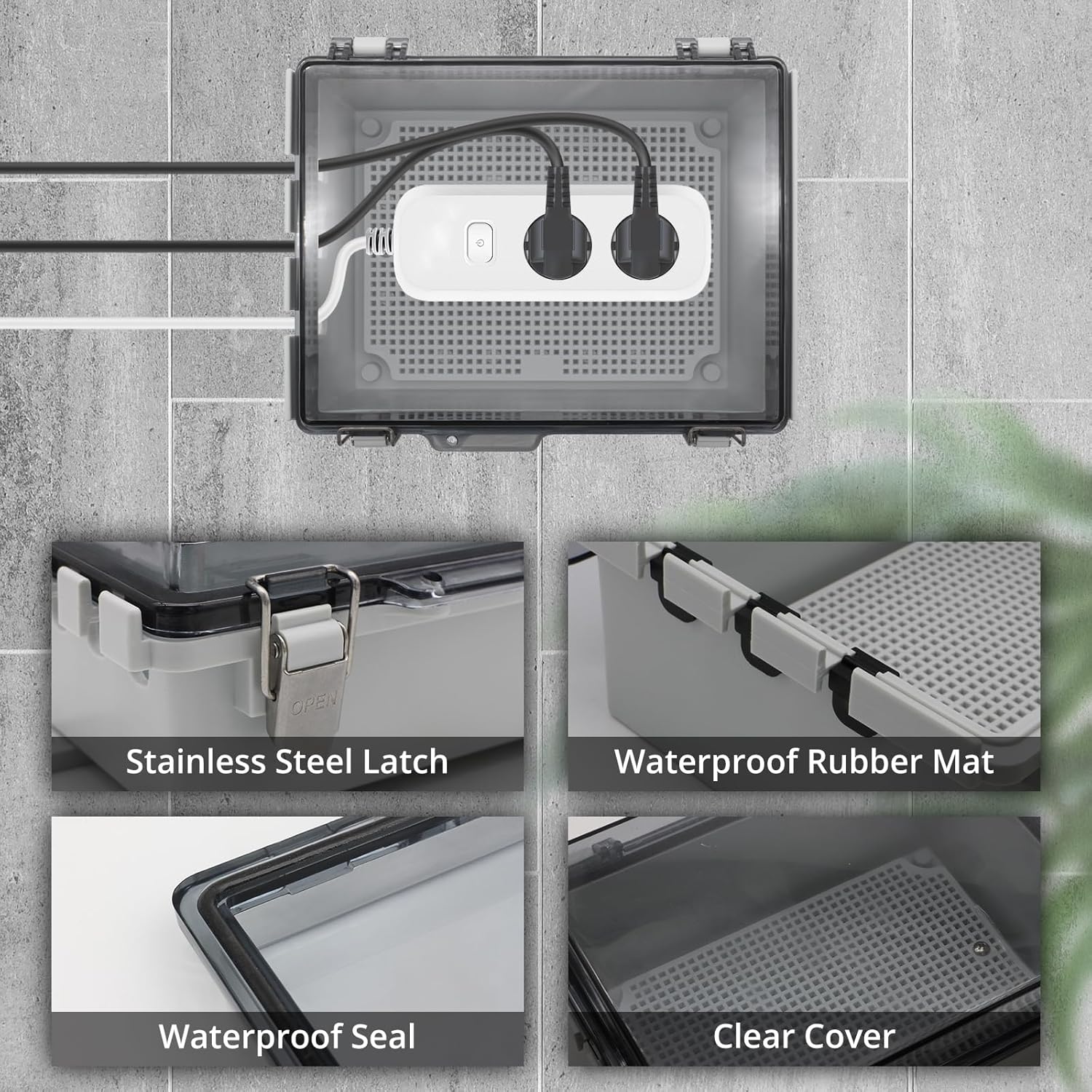 Broader Outdoor Extension Cord Cover Box for Outside Outlet Plug Cover Waterproof, 8.7x6.7x4.4” IP67 Junction Box for Outlet Plug,Outdoor Weatherproof Plug-in Distribution Box