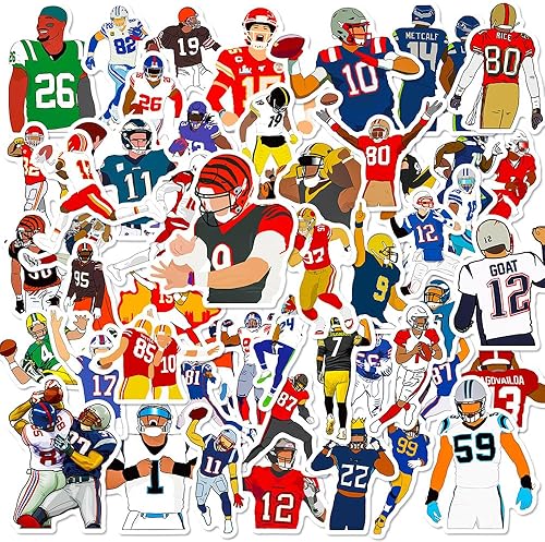 Miniatura 10 de Calcomanías de fútbol americano para fanáticos del equipo de rugby (100 unidades), calcomanías de vinilo impermeables para botellas de agua,