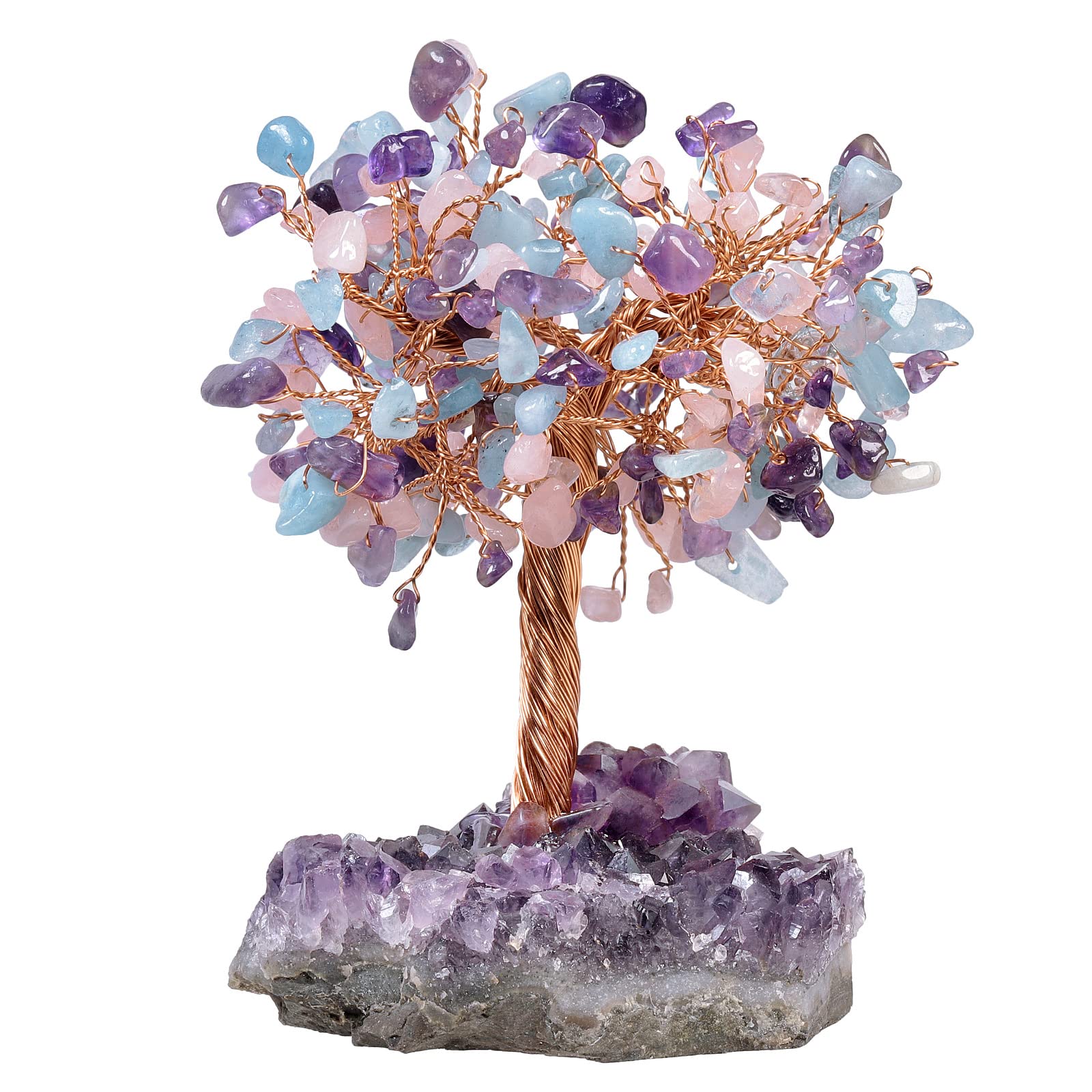 Hhhxkkuo Handmade Crystal Money Tree with Natural Amethyst Rock Crystal Cluster Base for Good Luck And Wealth Home Office Desk Decoration
