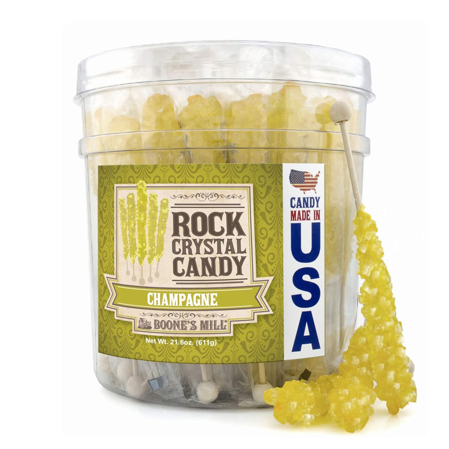 Boone's Mill | Rock Crystal Candy Sticks | Gold Shimmer Champagne | 36 Count