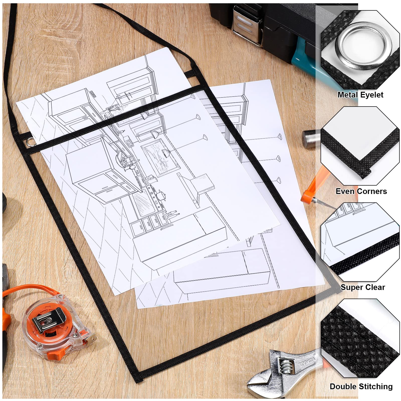 50 Stück Arbeitskartenhalter für 22,9 x 30,5 cm hängende Hülsen aus Kunststoff mit Gurt, beide Seiten transparent (schwarz)
