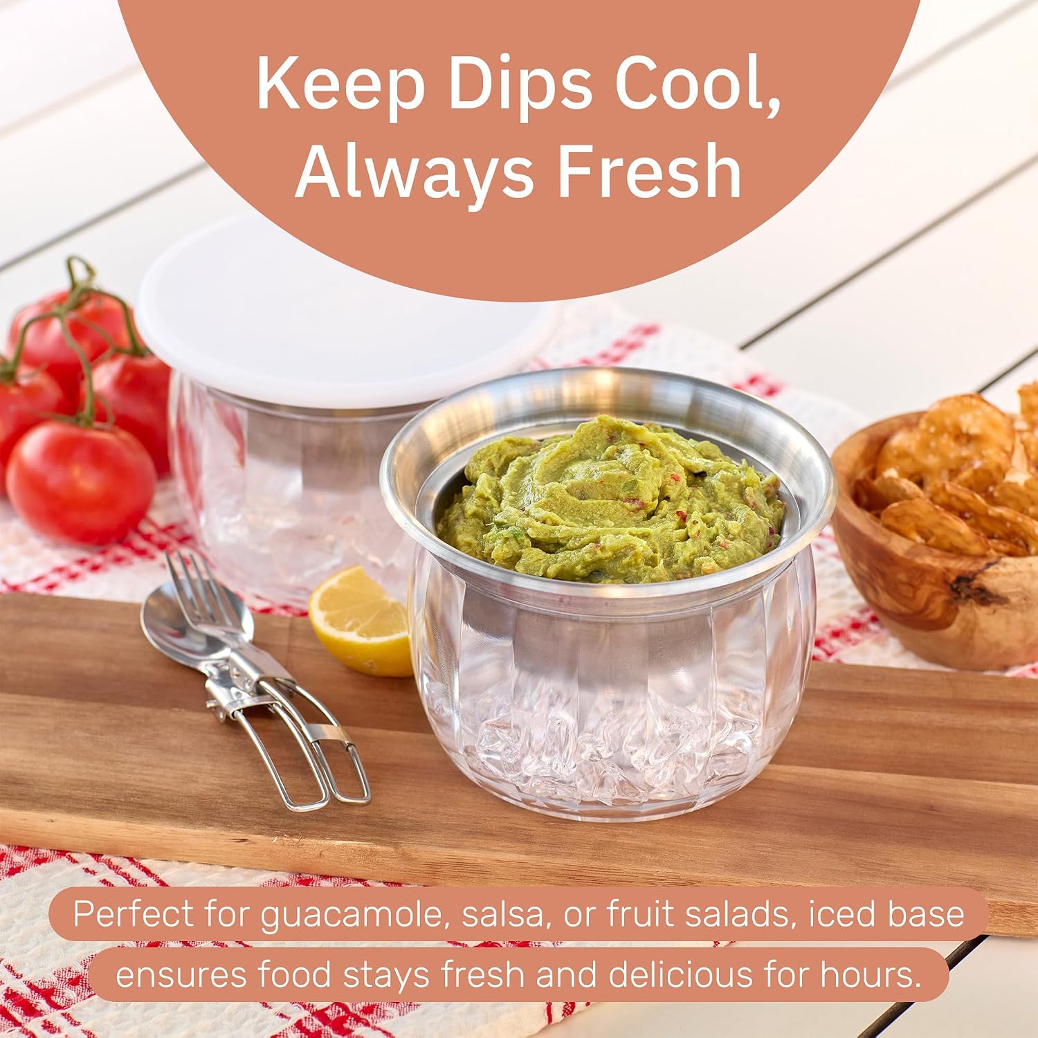 Useful Co. Dip Chiller Bowl with Lid, 20oz 2-Pack, Chilled Serving